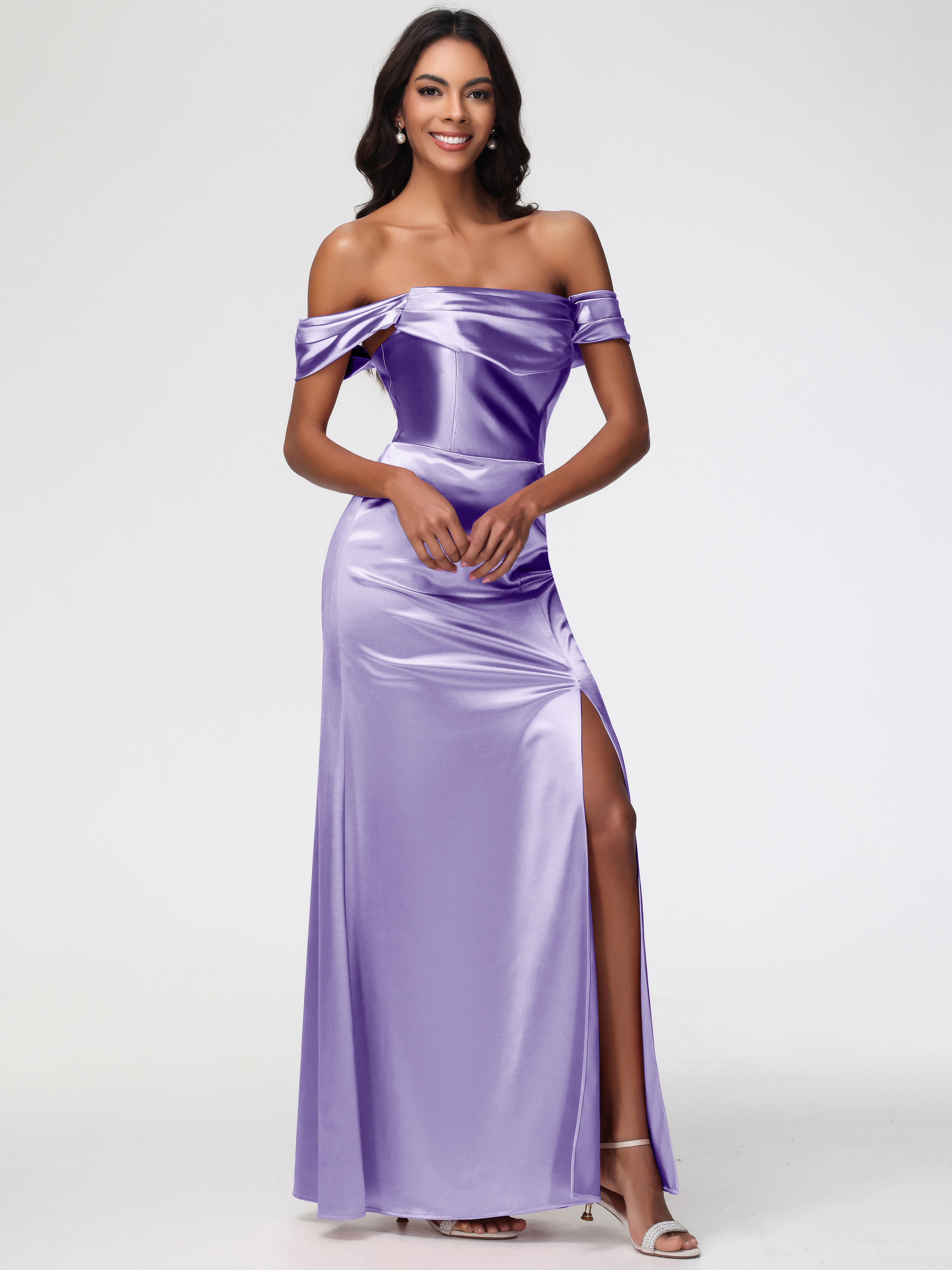 Robes De Demoiselle D'Honneur Tahiti Satin Extensible Robe Fourreau Demoiselle D Honneur Epaule Dénudée