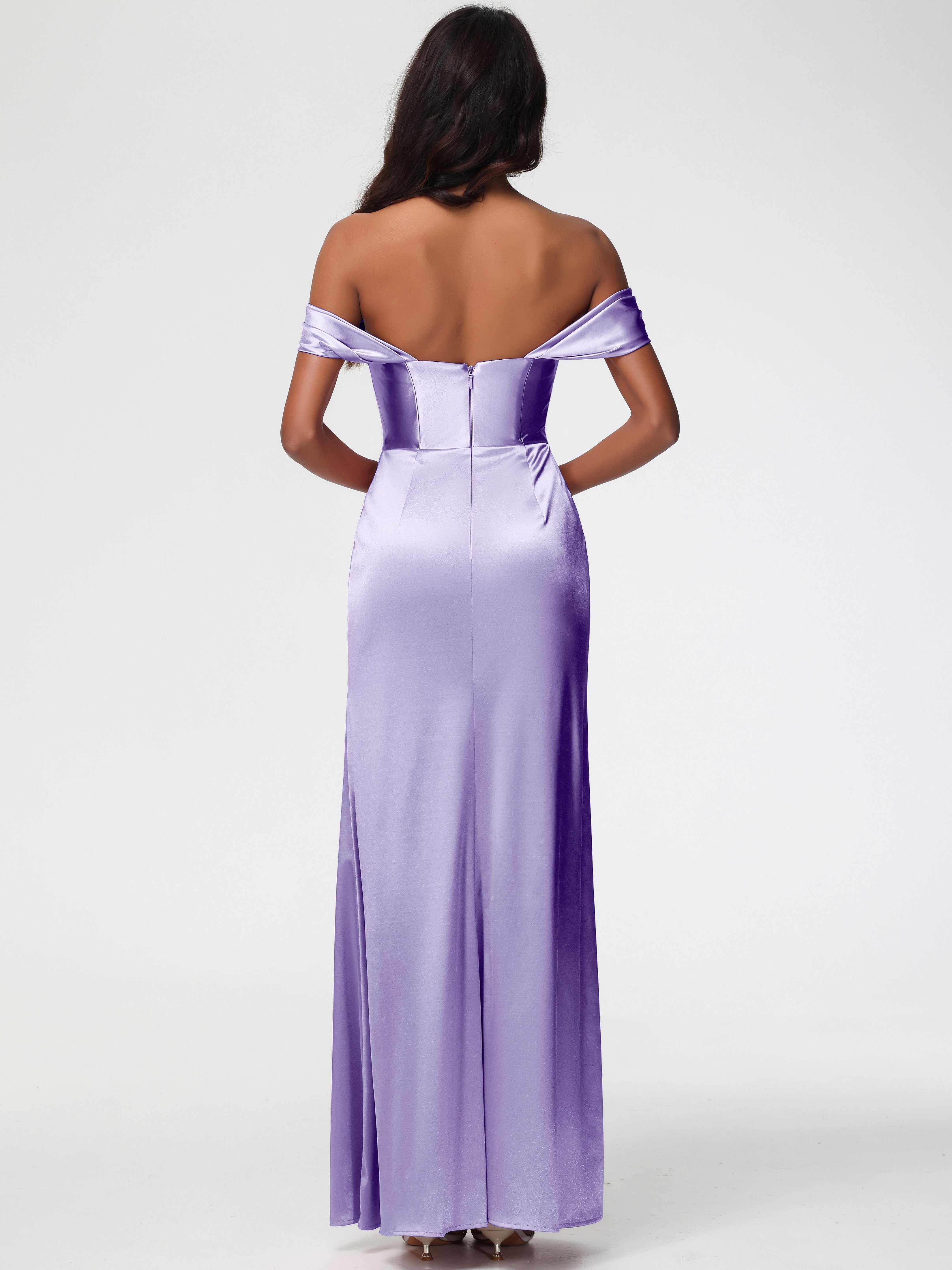 Robes De Demoiselle D'Honneur Tahiti Satin Extensible Robe Fourreau Demoiselle D Honneur Epaule Dénudée