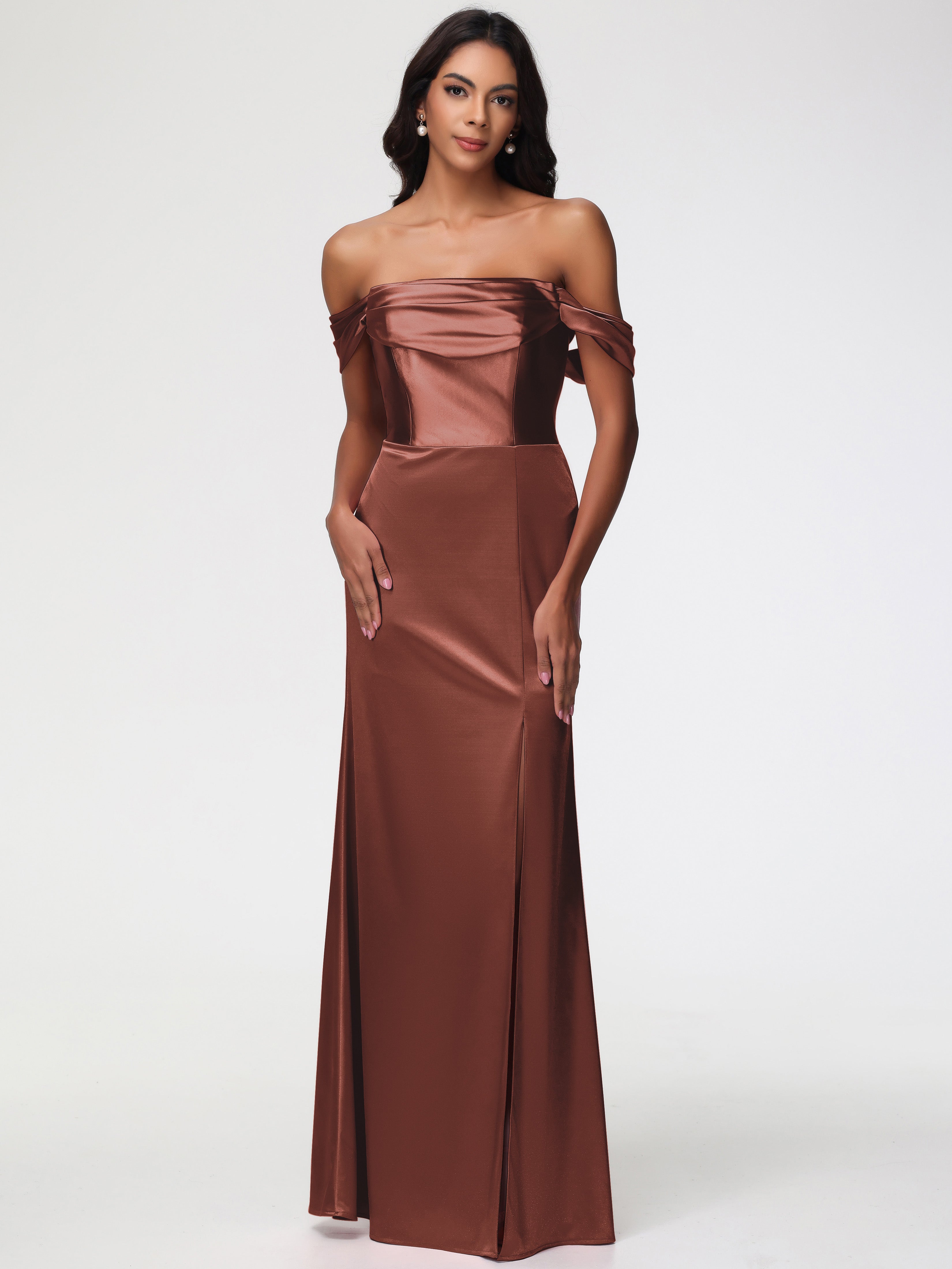 Rouille Robe Demoiselle D Honneur Terracotta Satin Extensible Robe Fourreau Demoiselle D Honneur Epaule Dénudée