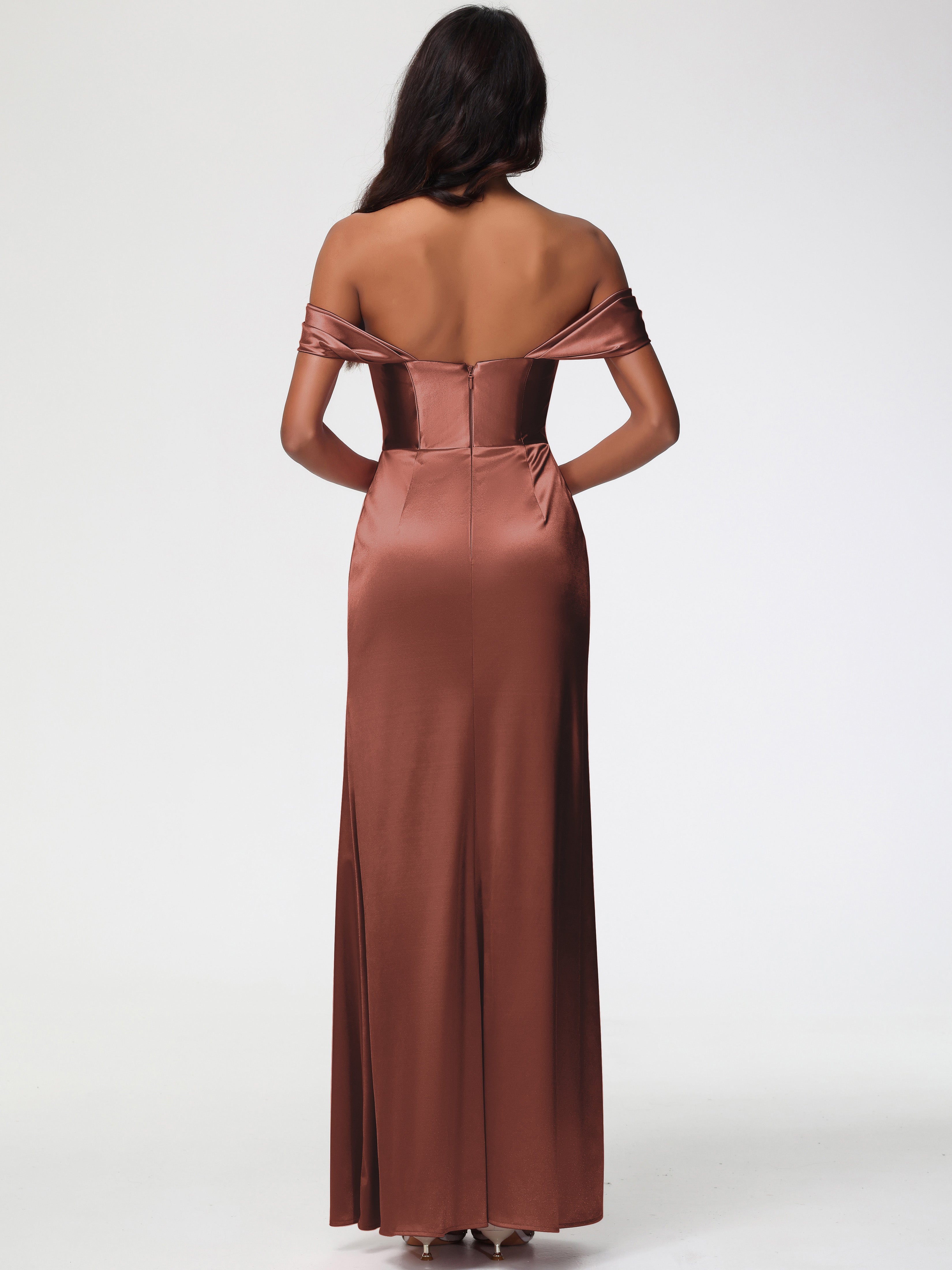 Rouille Robe Demoiselle D Honneur Terracotta Satin Extensible Robe Fourreau Demoiselle D Honneur Epaule Dénudée