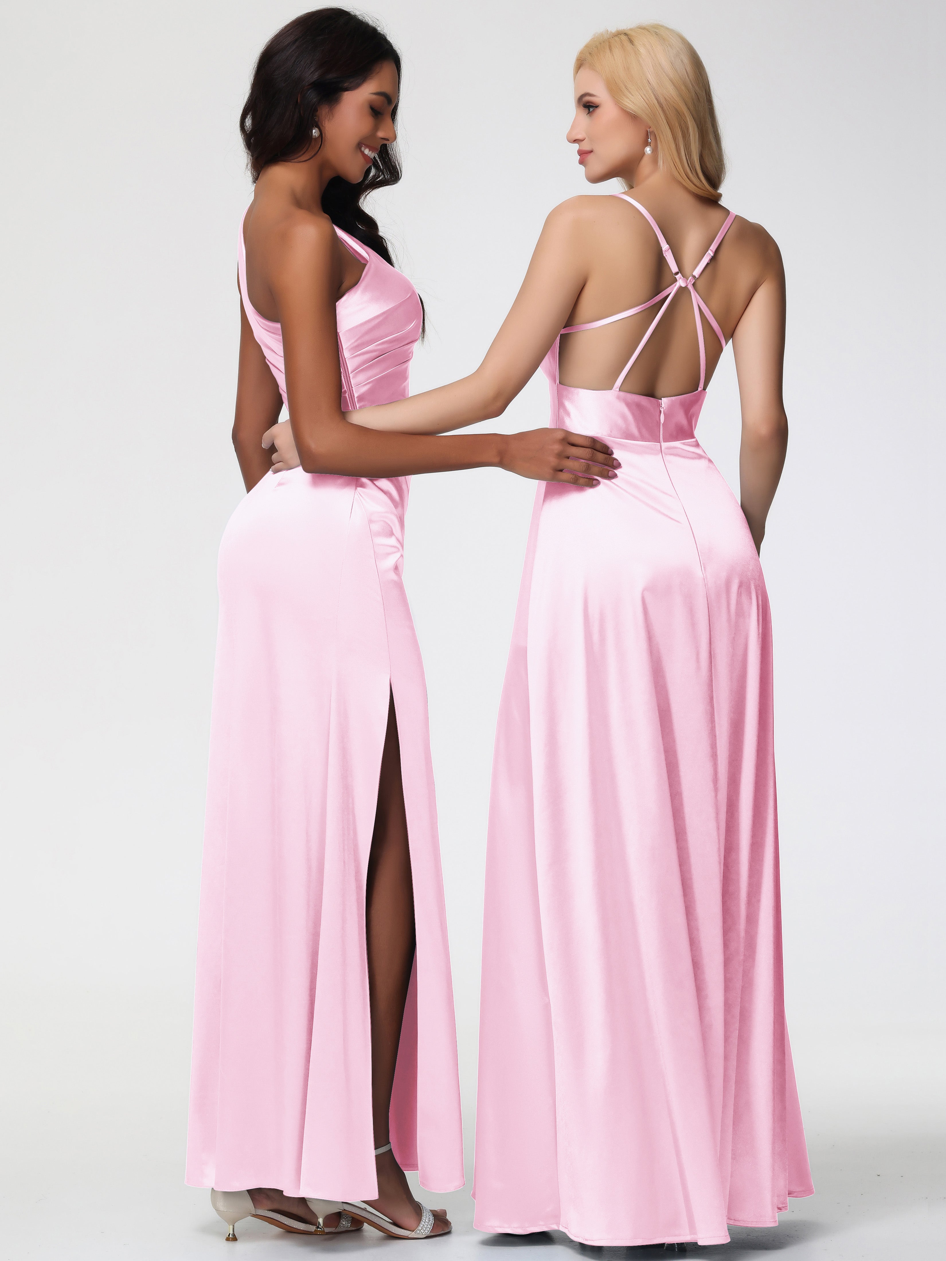 Demoiselle D Honneur Rose Pale Seule-Épaule Satin Extensible Robe Fourreau Demoiselle D Honneur