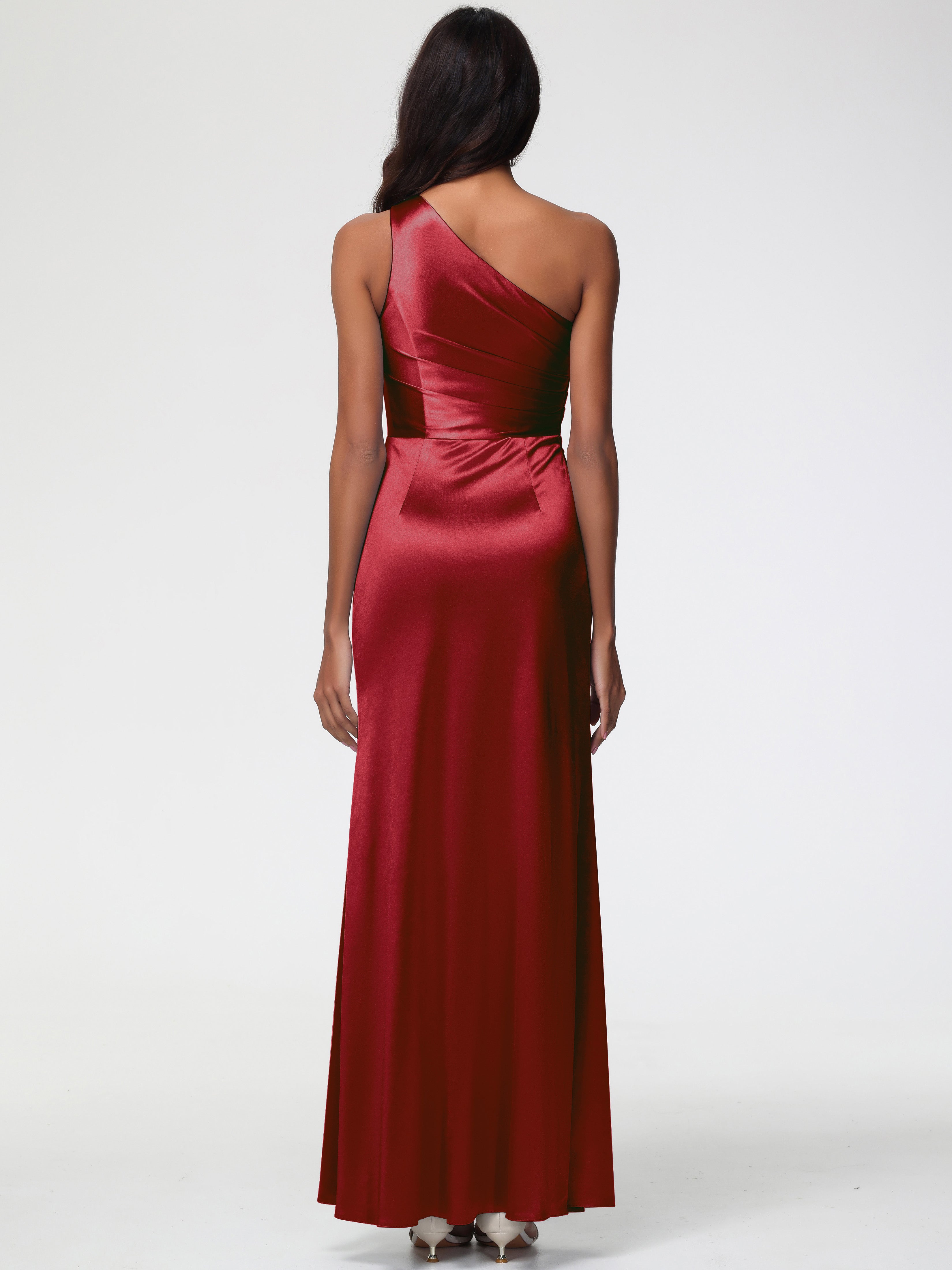 Robes Demoiselle D Honneur Bordeaux Seule-Épaule Satin Extensible Robe Fourreau Demoiselle D Honneur