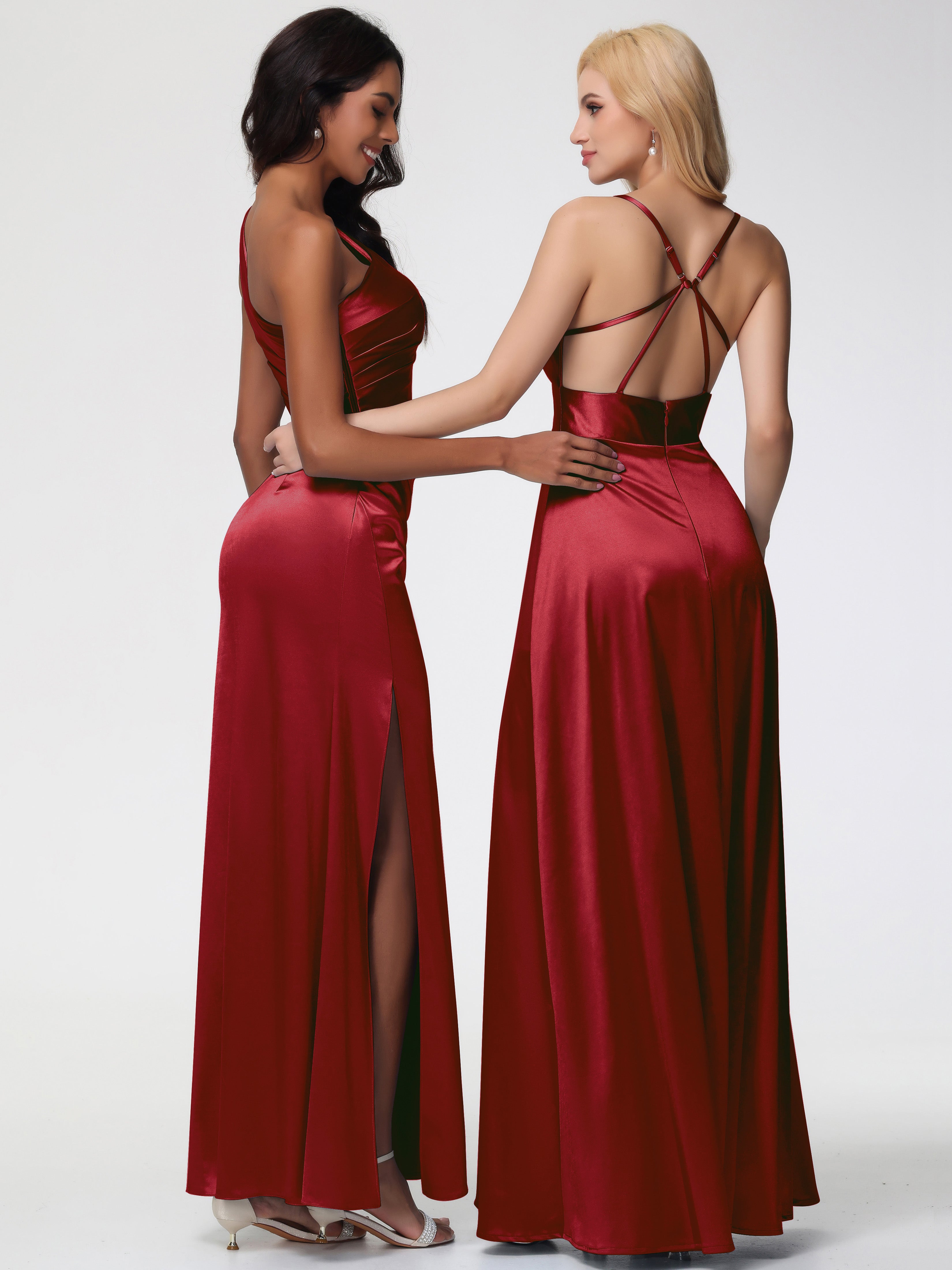 Robes Demoiselle D Honneur Bordeaux Seule-Épaule Satin Extensible Robe Fourreau Demoiselle D Honneur