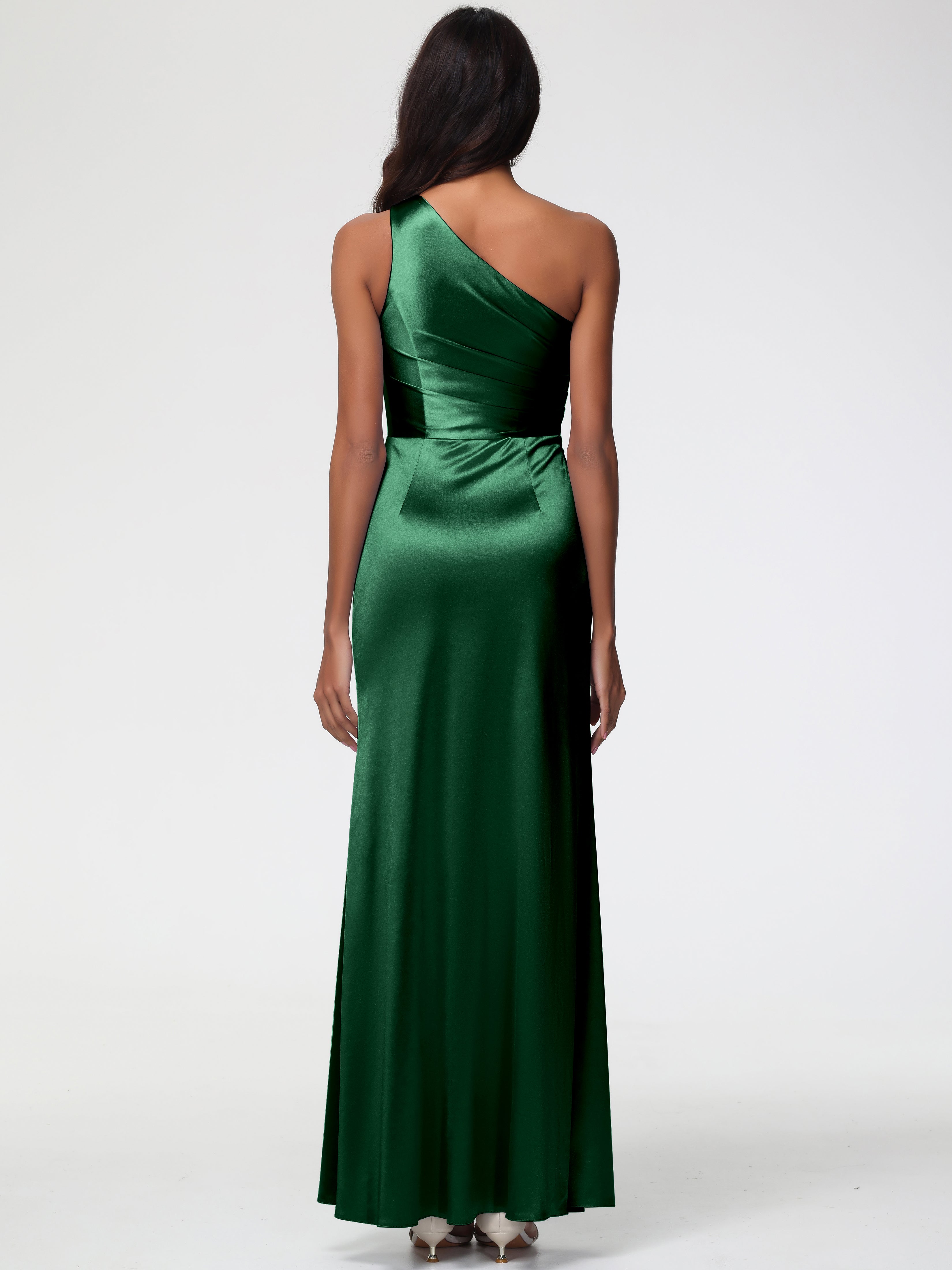 Robe Demoiselle D Honneur Vert Foncé Seule-Épaule Satin Extensible Robe Fourreau Demoiselle D Honneur