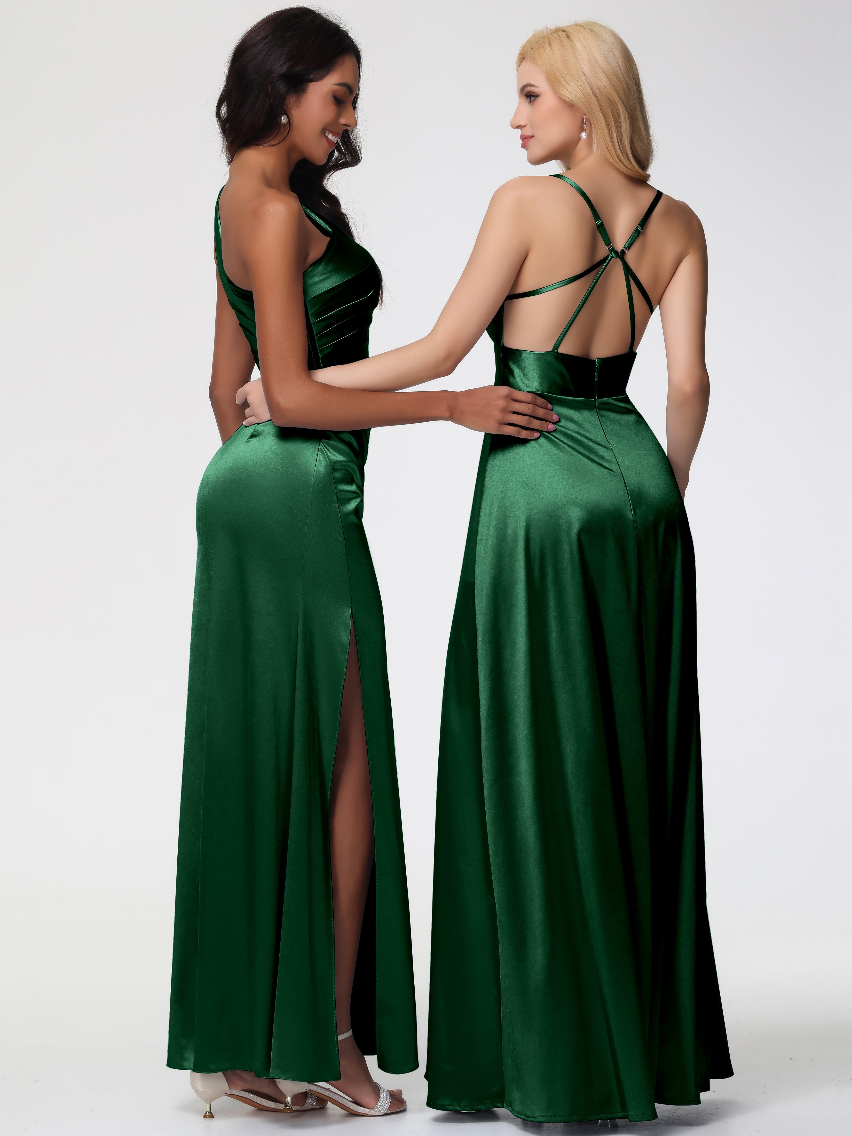 Robe Demoiselle D Honneur Vert Foncé Seule-Épaule Satin Extensible Robe Fourreau Demoiselle D Honneur