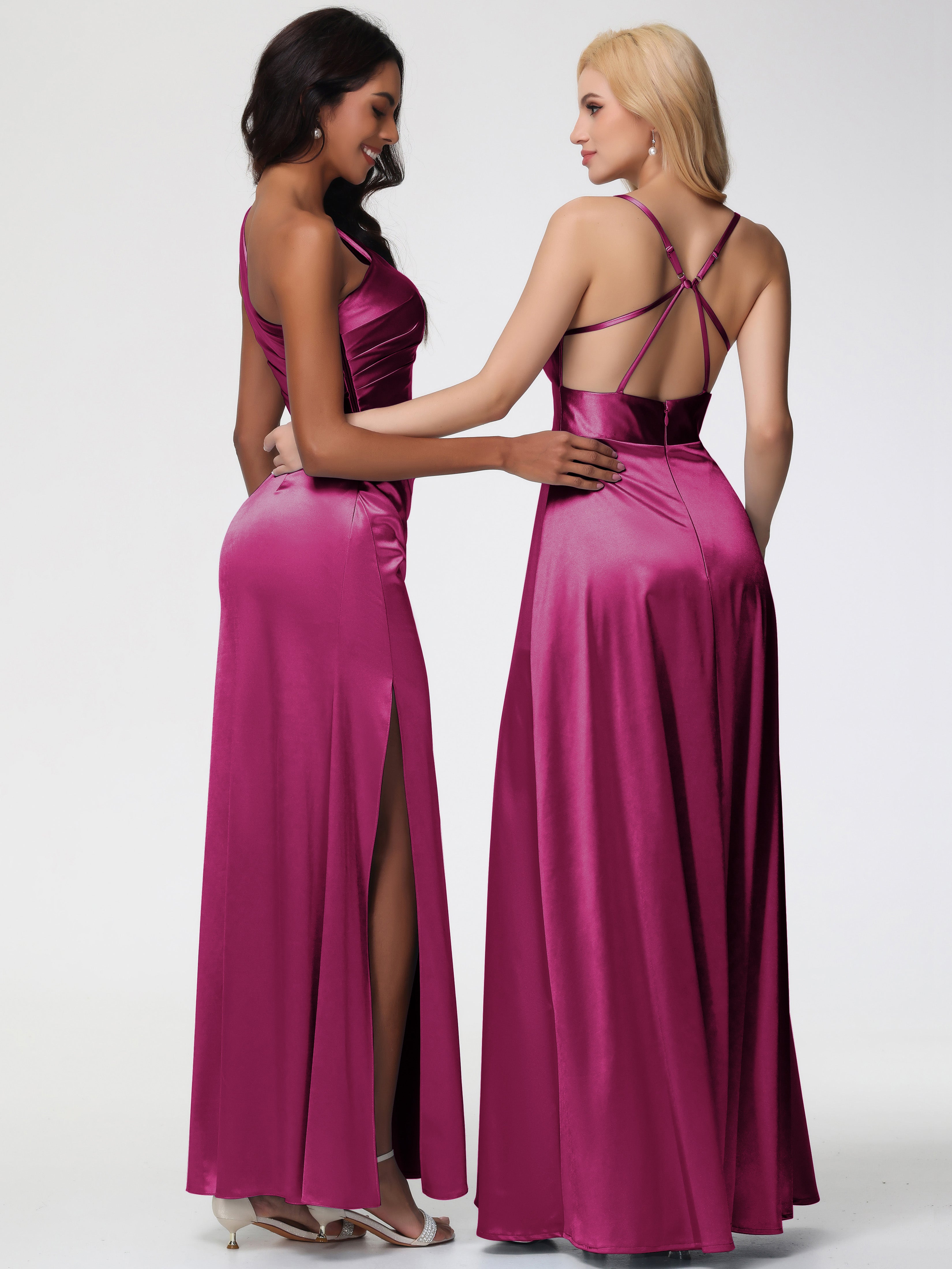 Robes De Demoiselle D'Honneur Rose Fuchsia Seule-Épaule Satin Extensible Robe Fourreau Demoiselle D Honneur