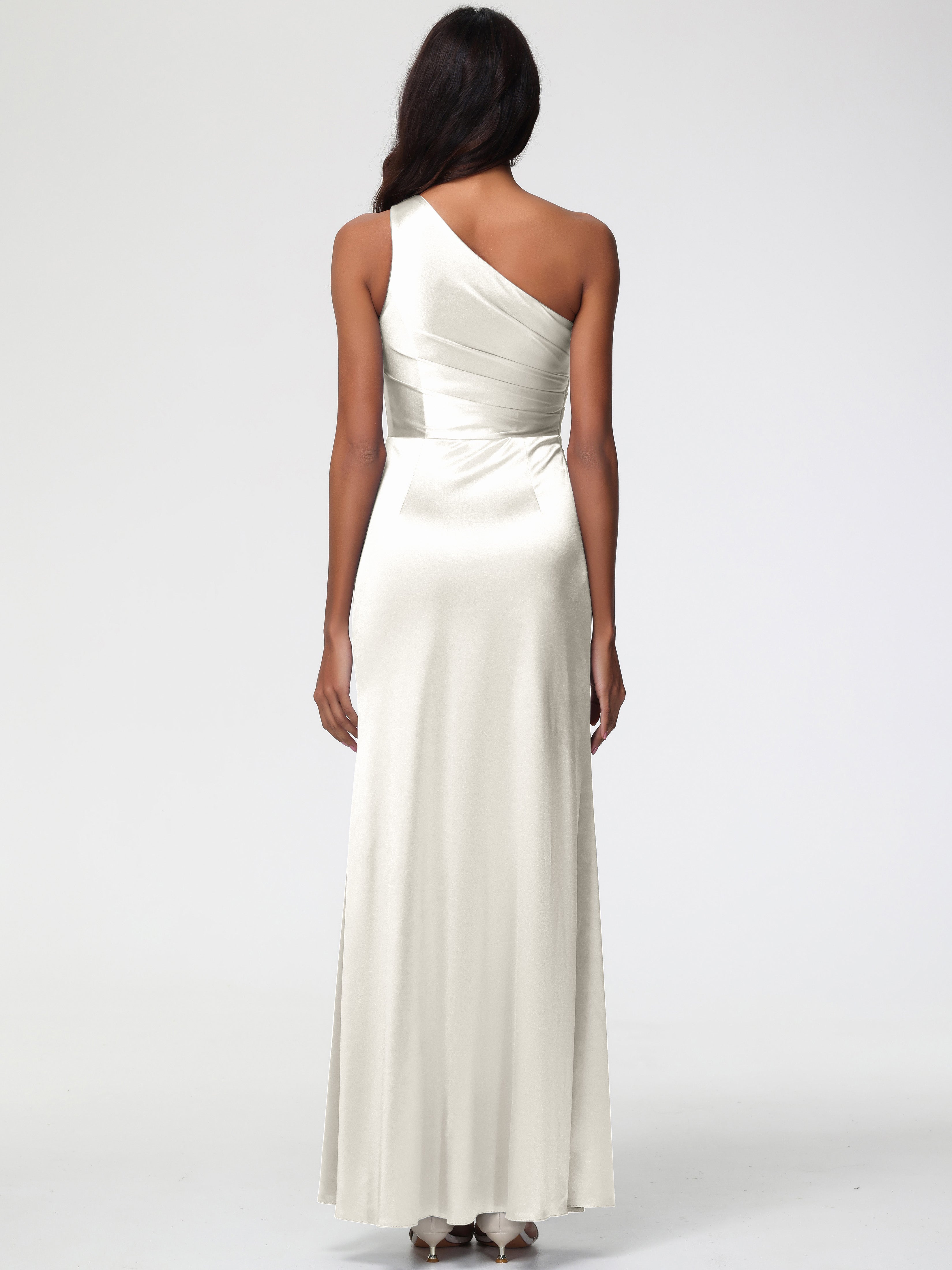 Robe Ivoire Demoiselle D Honneur Seule-Épaule Satin Extensible Robe Fourreau Demoiselle D Honneur