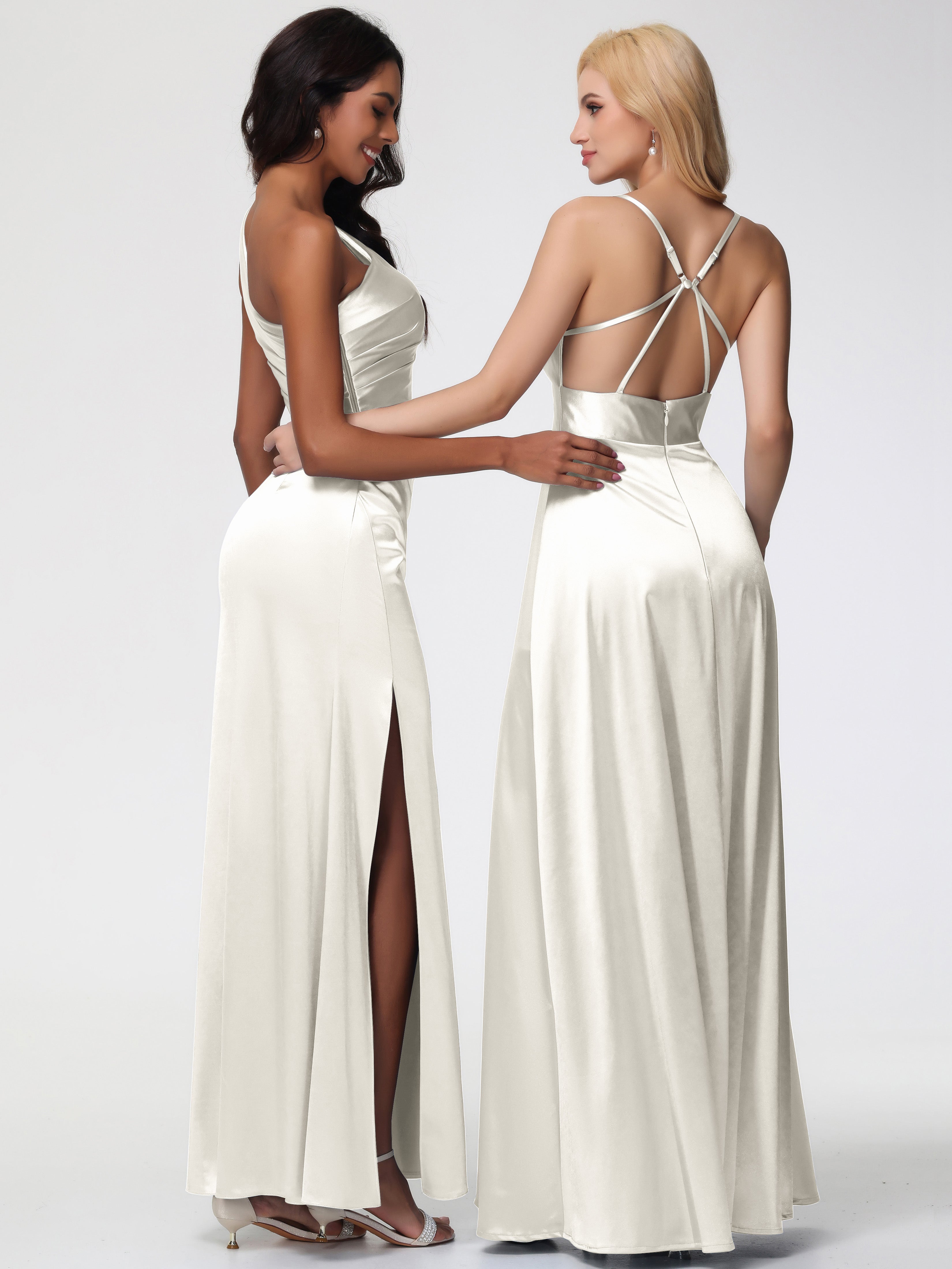 Robe Ivoire Demoiselle D Honneur Seule-Épaule Satin Extensible Robe Fourreau Demoiselle D Honneur
