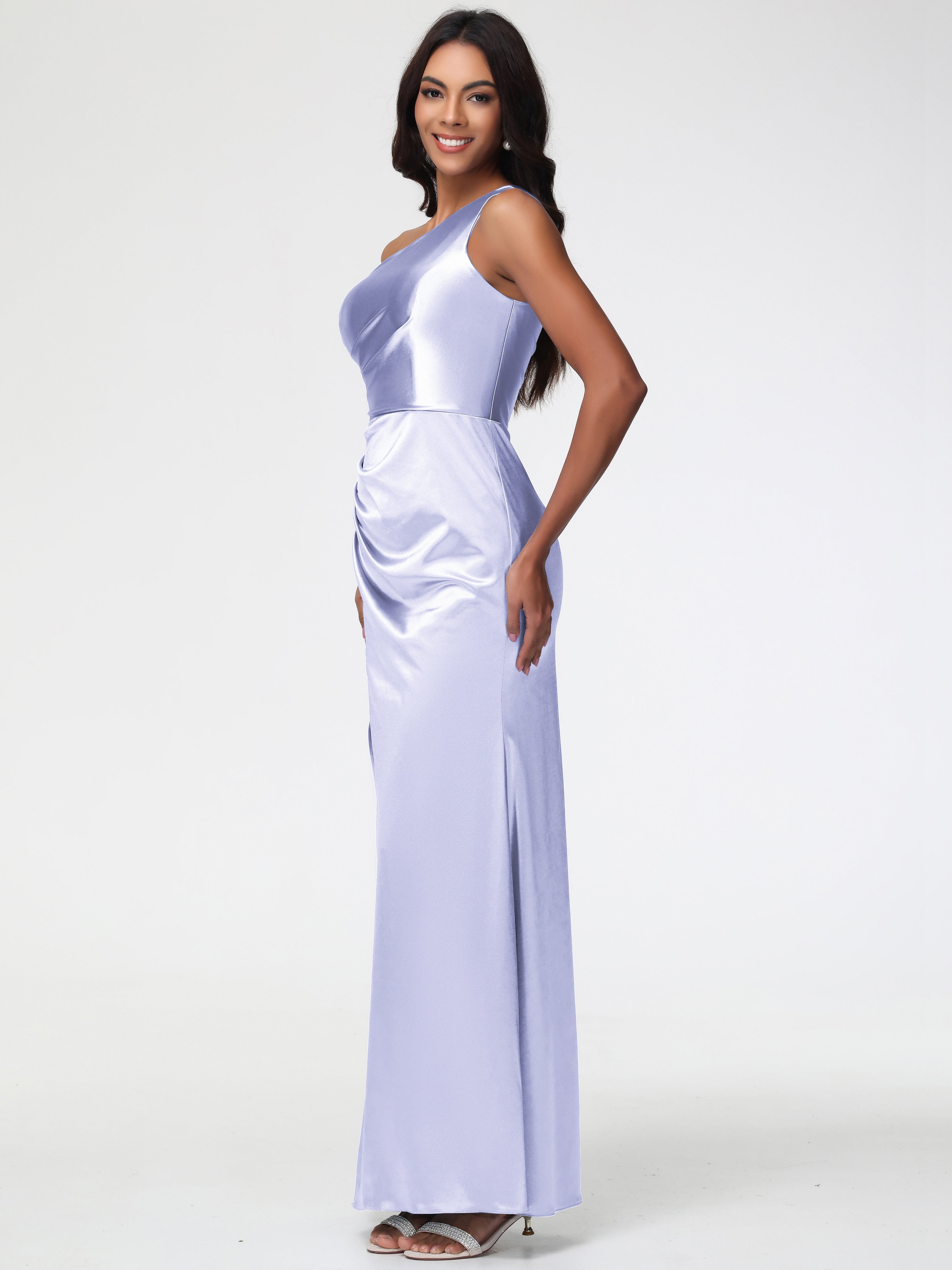 Robe Demoiselle D Honneur Lavande Seule-Épaule Satin Extensible Robe Fourreau Demoiselle D Honneur