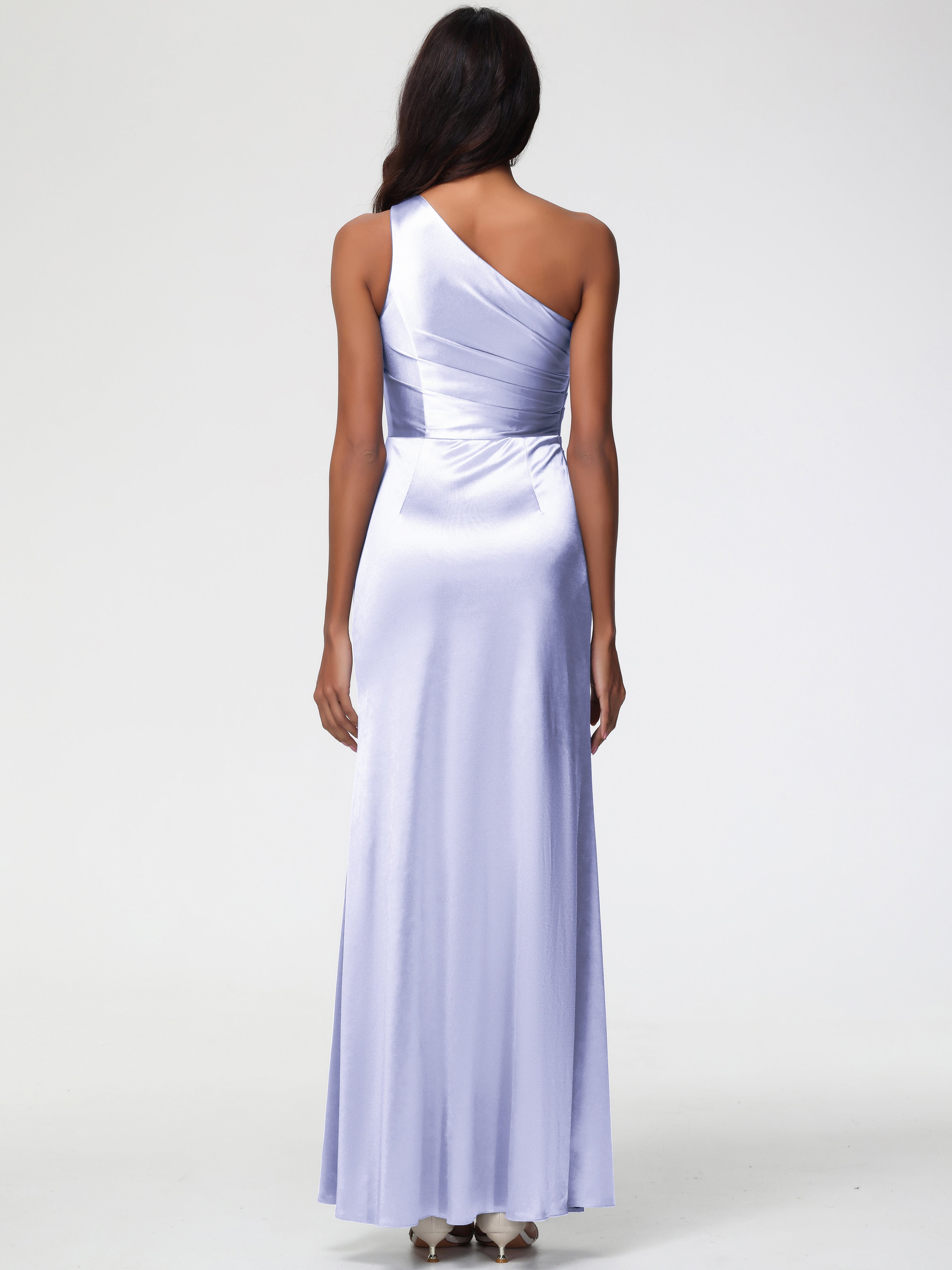 Robe Demoiselle D Honneur Lavande Seule-Épaule Satin Extensible Robe Fourreau Demoiselle D Honneur