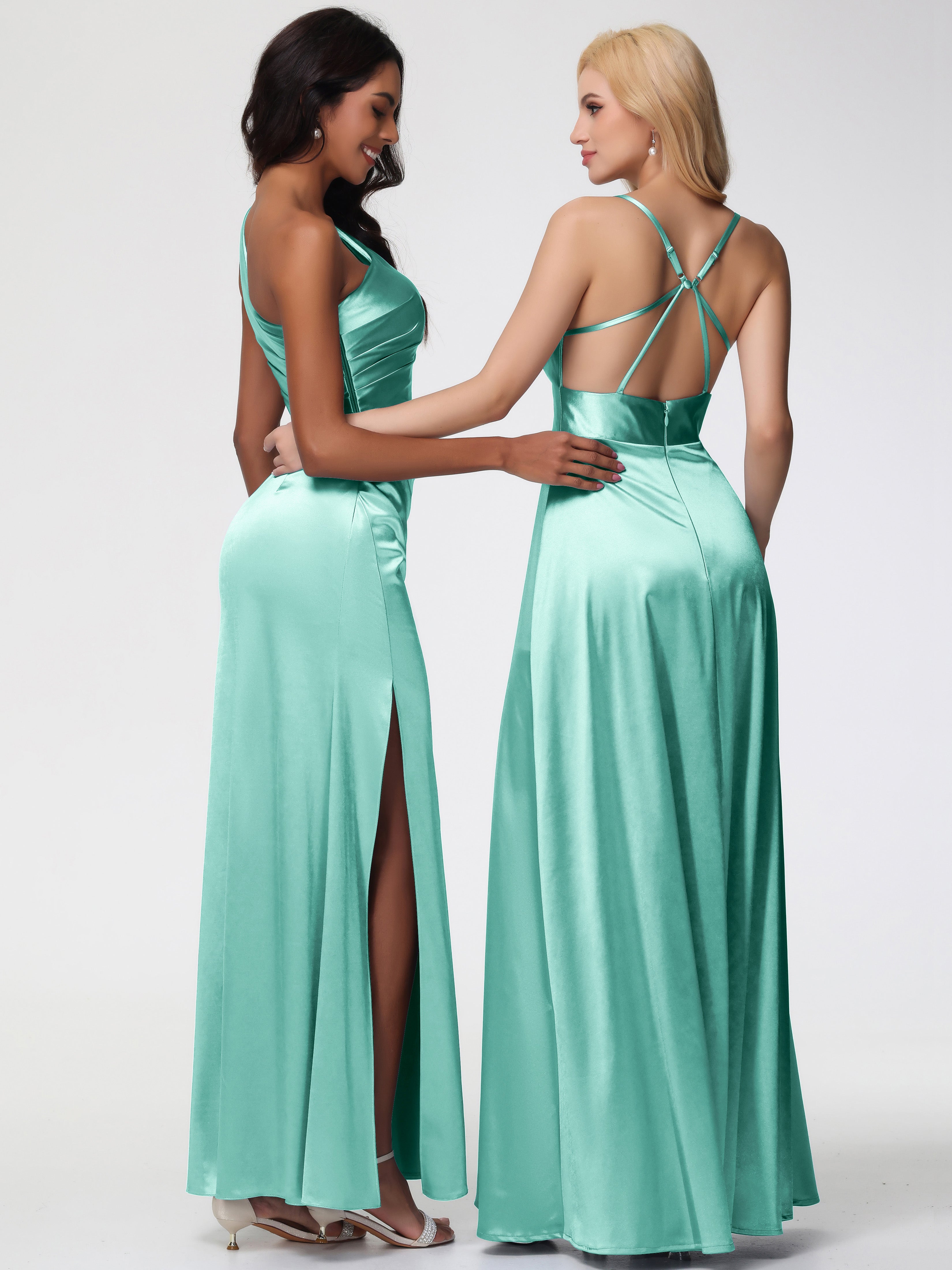 Robes De Demoiselle D'Honneur Vert Menthe Seule-Épaule Satin Extensible Robe Fourreau Demoiselle D Honneur