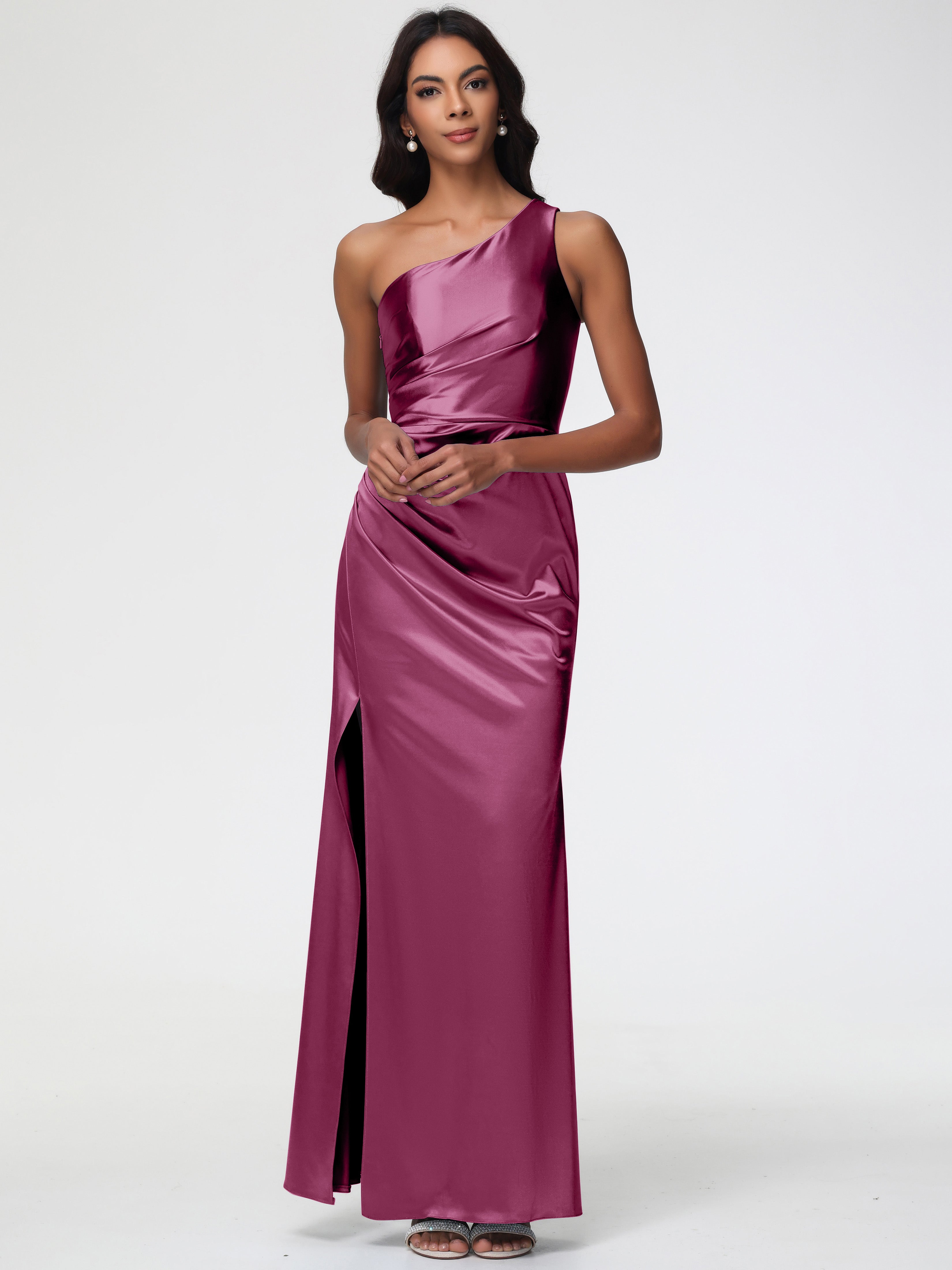 Robes De Demoiselle D'Honneur Mure Seule-Épaule Satin Extensible Robe Fourreau Demoiselle D Honneur