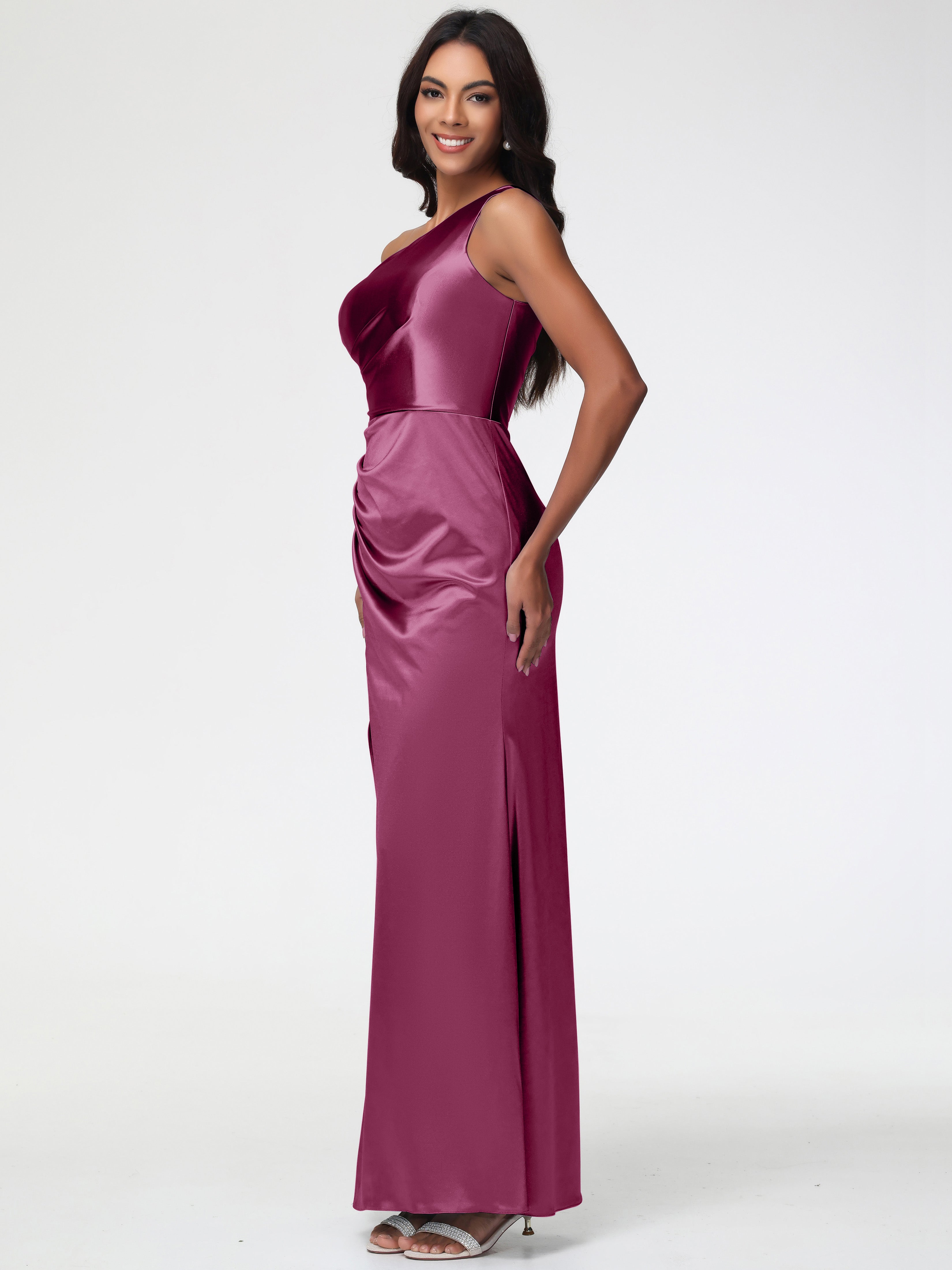 Robes De Demoiselle D'Honneur Mure Seule-Épaule Satin Extensible Robe Fourreau Demoiselle D Honneur