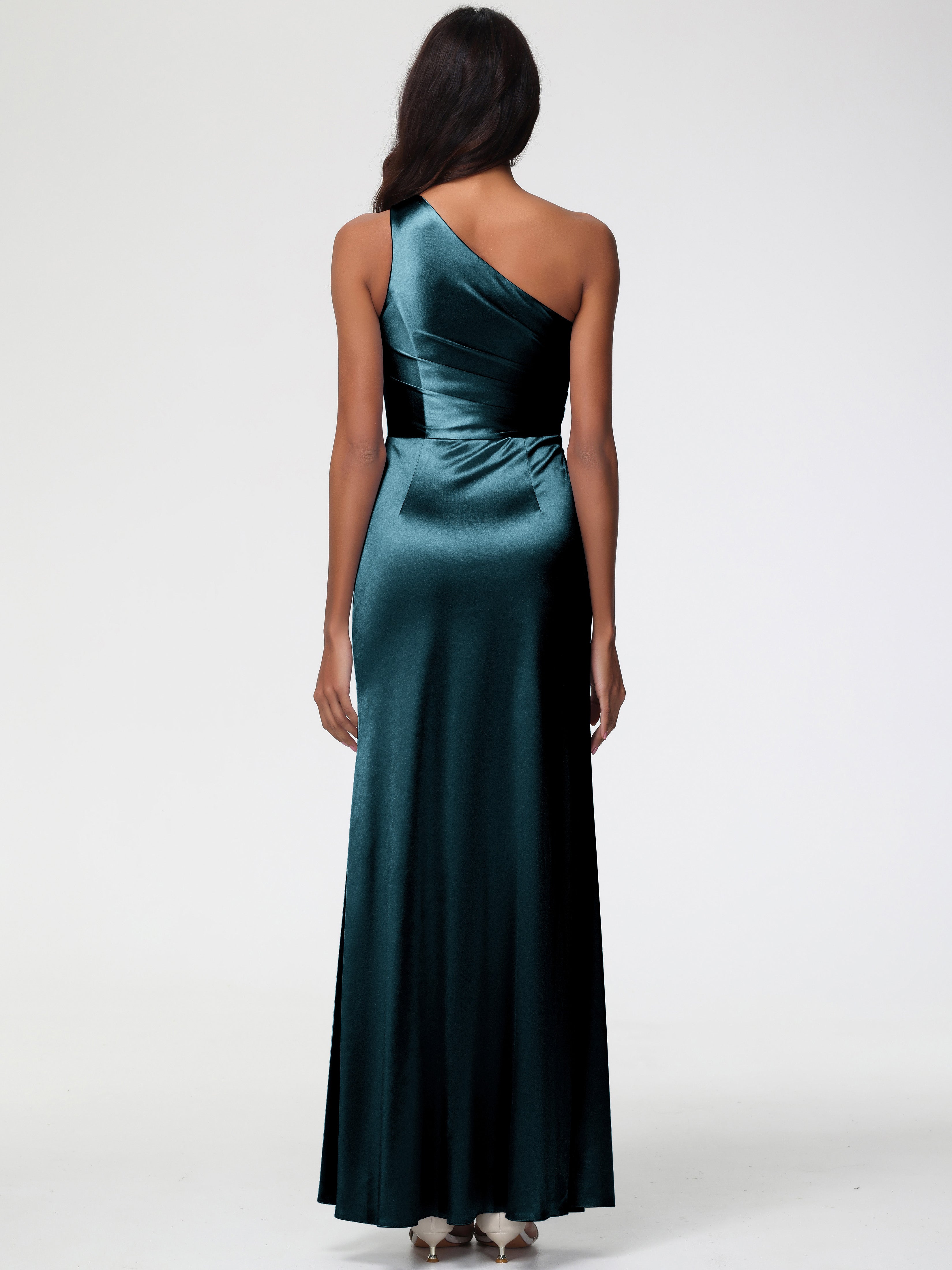 Demoiselle D'Honneur De Paon Seule-Épaule Satin Extensible Robe Fourreau Demoiselle D Honneur