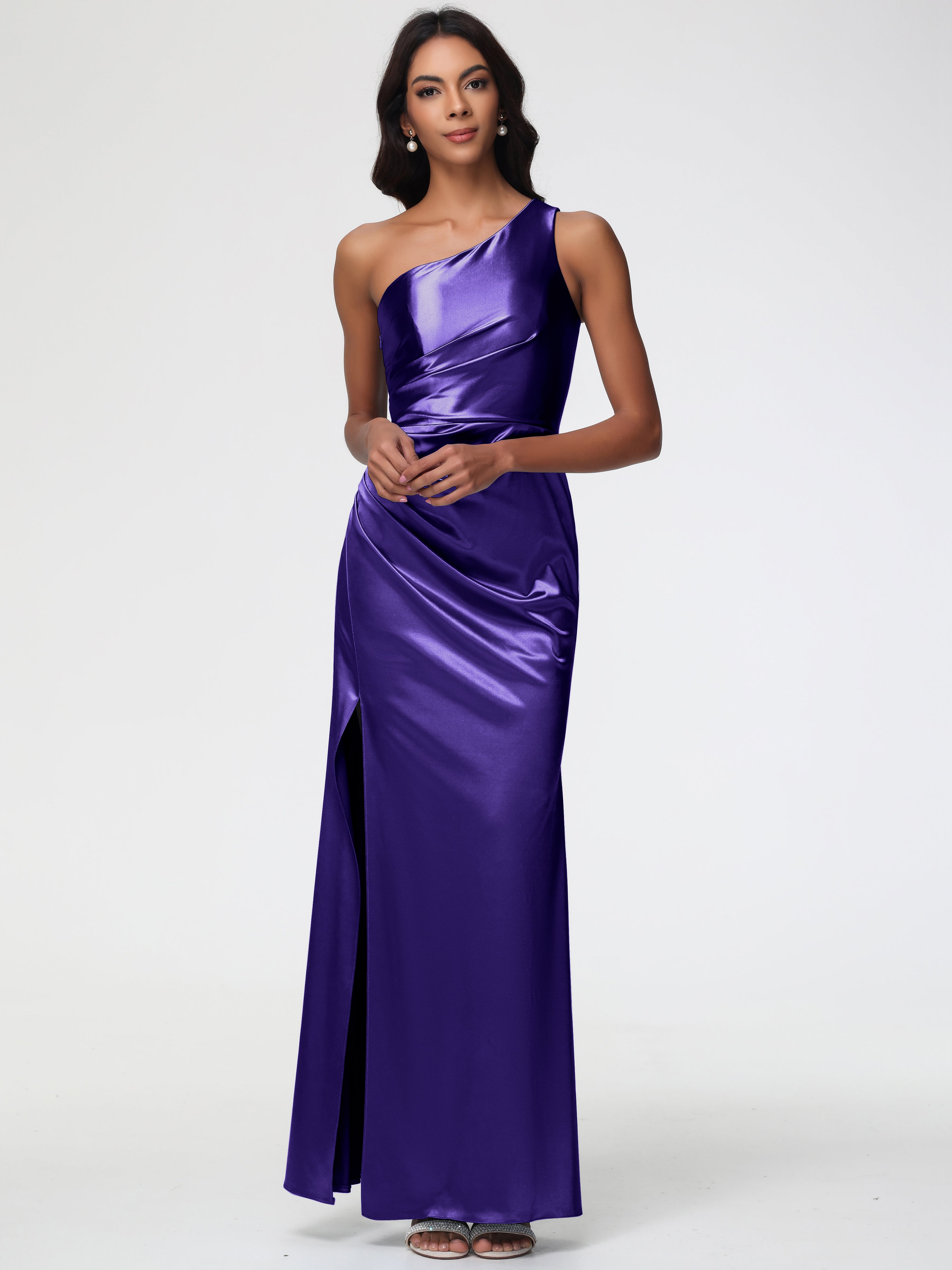 Robes De Demoiselle D'Honneur En Régence Seule-Épaule Satin Extensible Robe Fourreau Demoiselle D Honneur