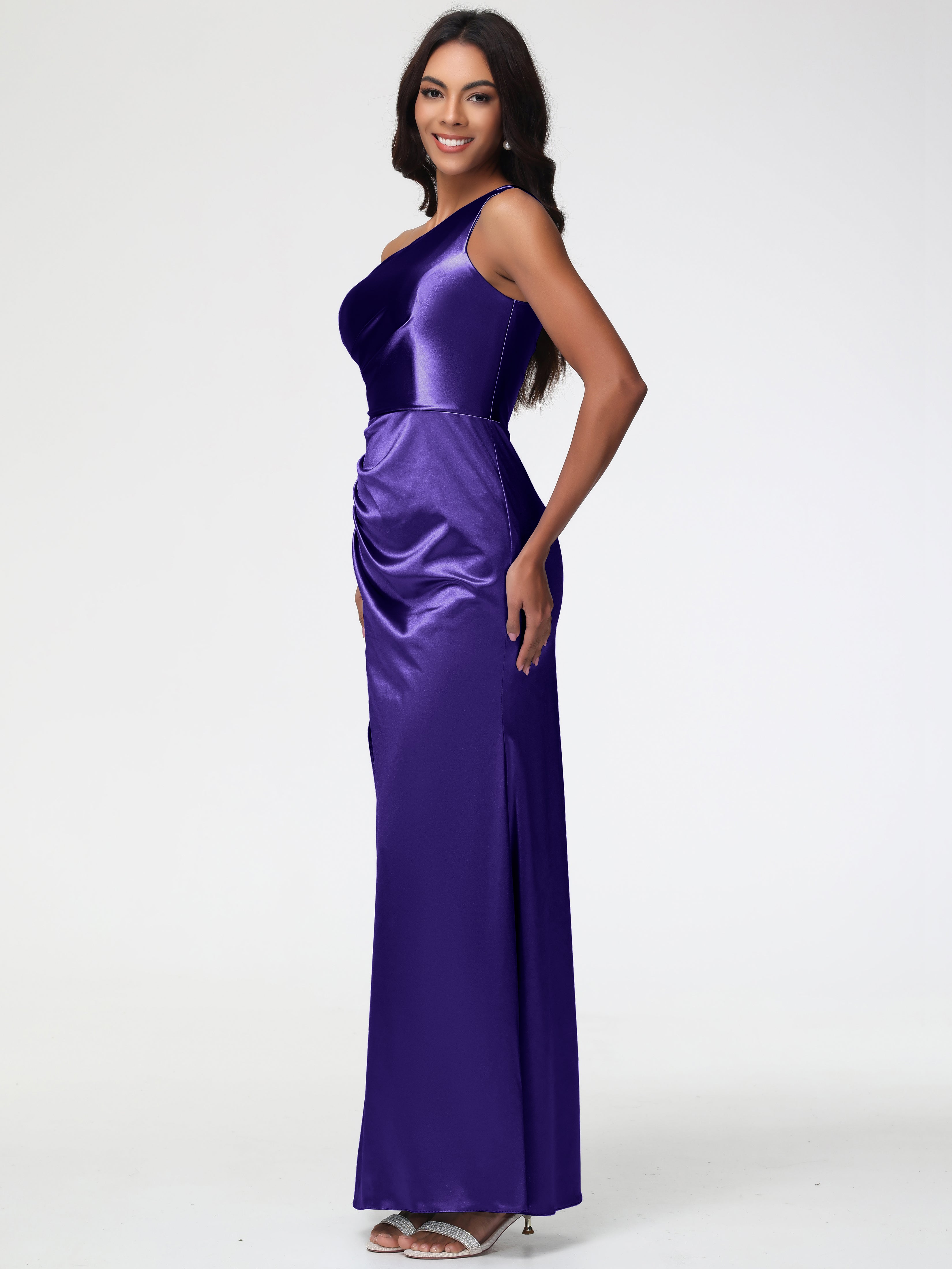 Robes De Demoiselle D'Honneur En Régence Seule-Épaule Satin Extensible Robe Fourreau Demoiselle D Honneur