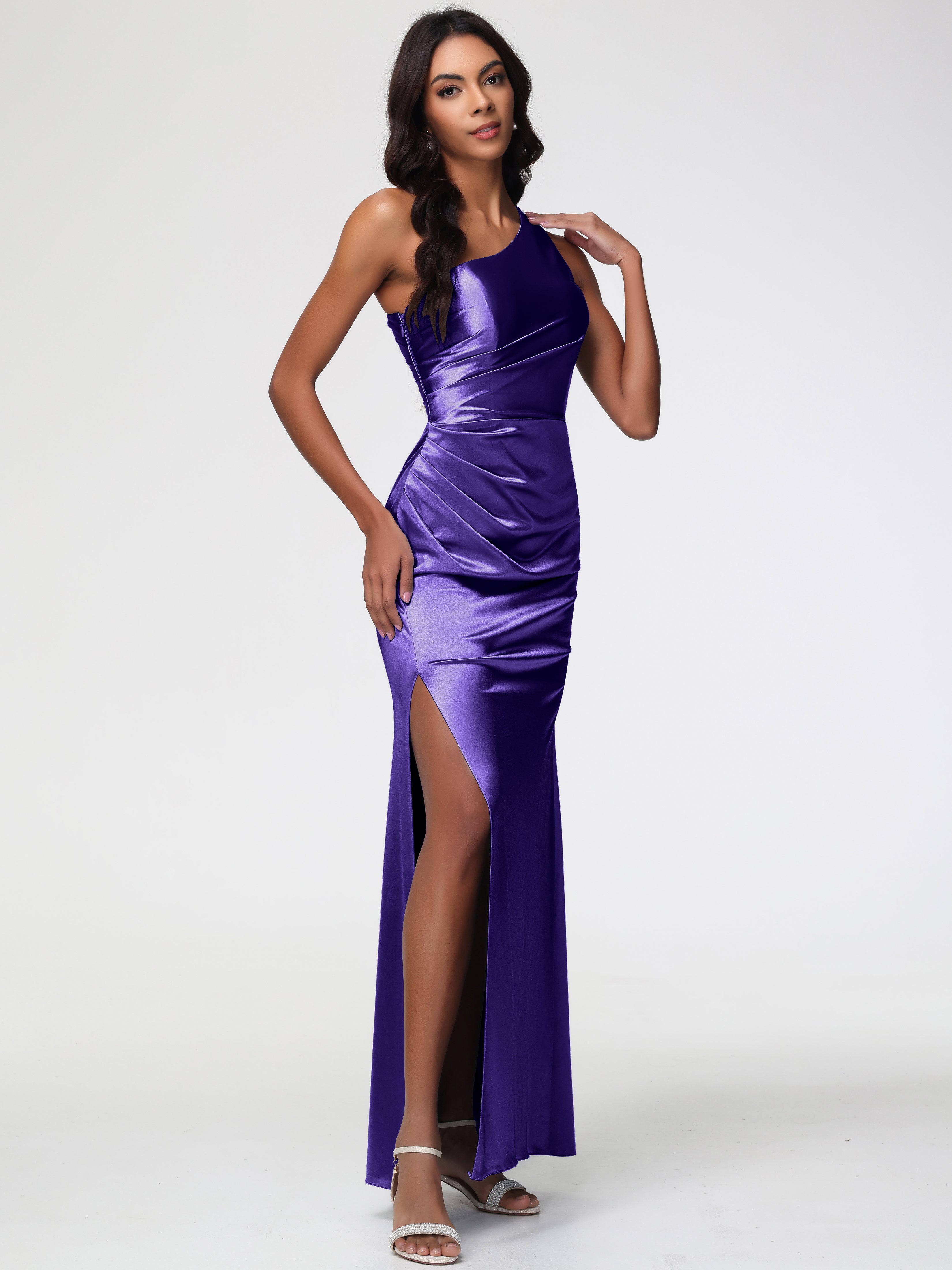 Robes De Demoiselle D'Honneur En Régence Seule-Épaule Satin Extensible Robe Fourreau Demoiselle D Honneur