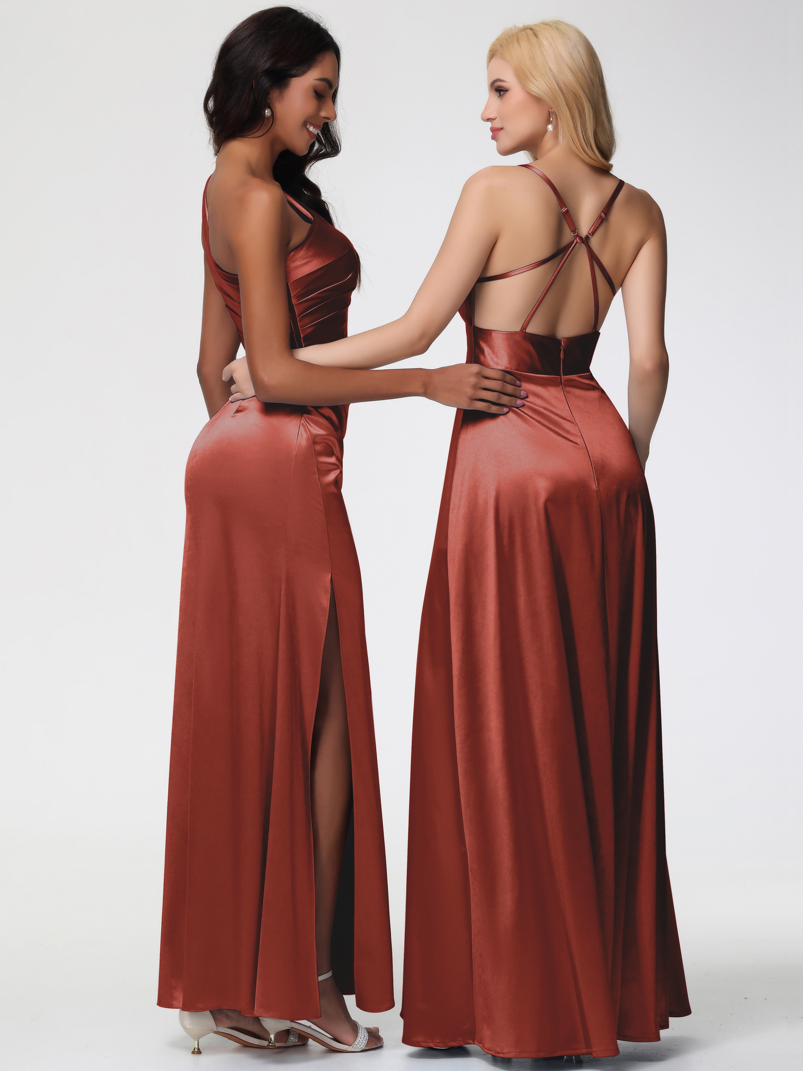 Demoiselle D'Honneur De Rouille Seule-Épaule Satin Extensible Robe Fourreau Demoiselle D Honneur