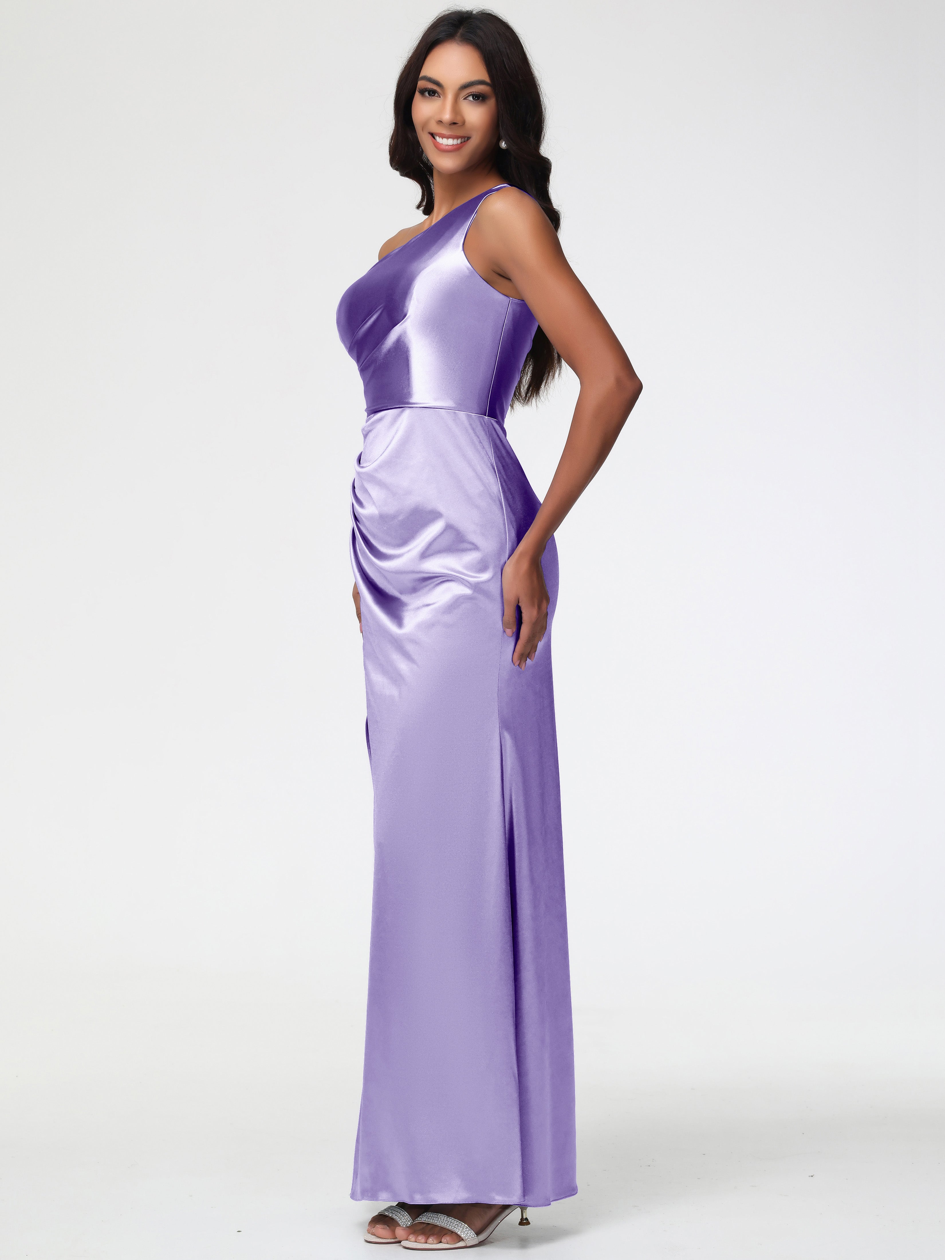Robes De Demoiselle D'Honneur Tahiti Seule-Épaule Satin Extensible Robe Fourreau Demoiselle D Honneur