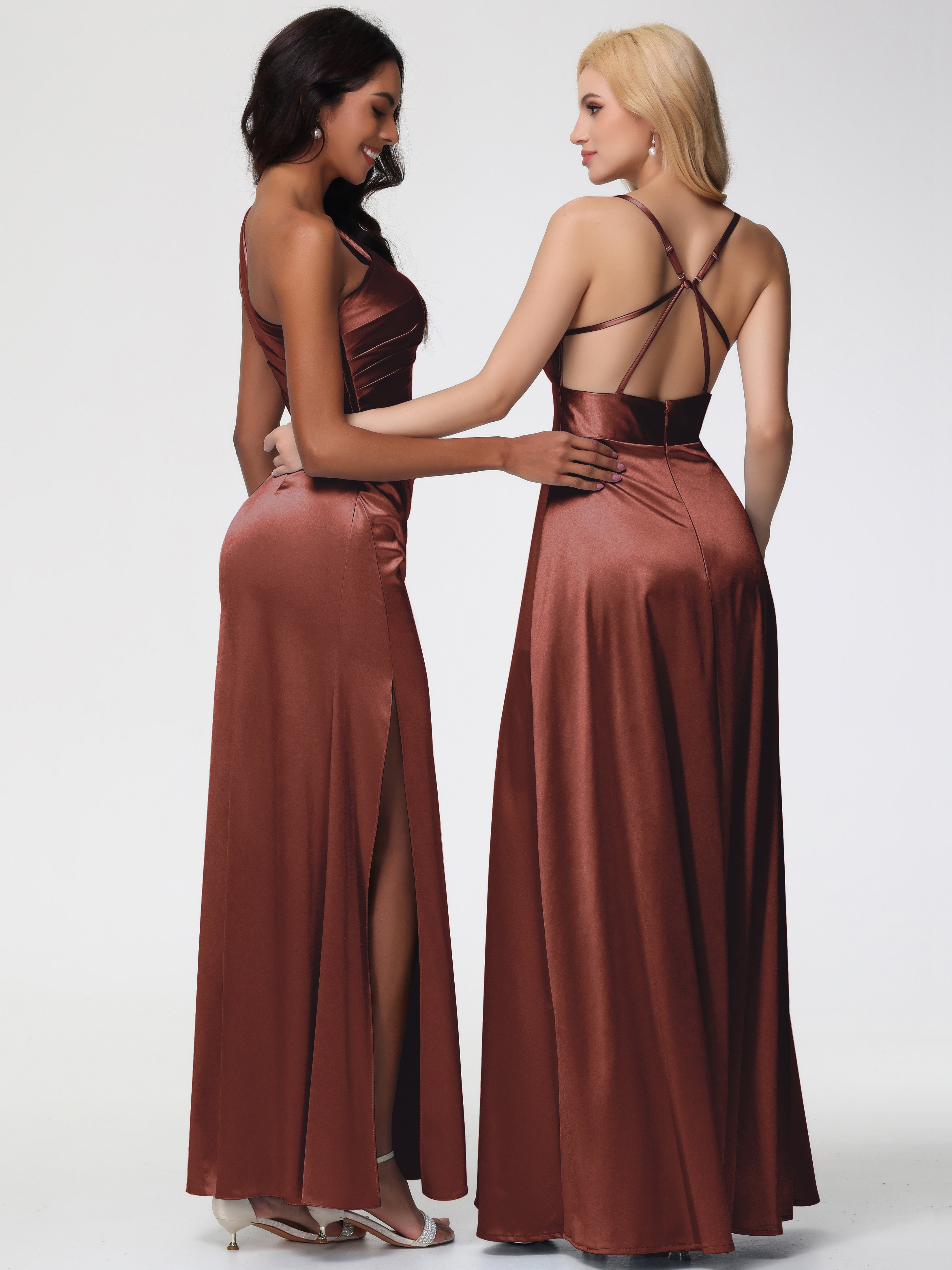 Robe De Demoiselle D Honneur Terracotta Seule-Épaule Satin Extensible Robe Fourreau Demoiselle D Honneur