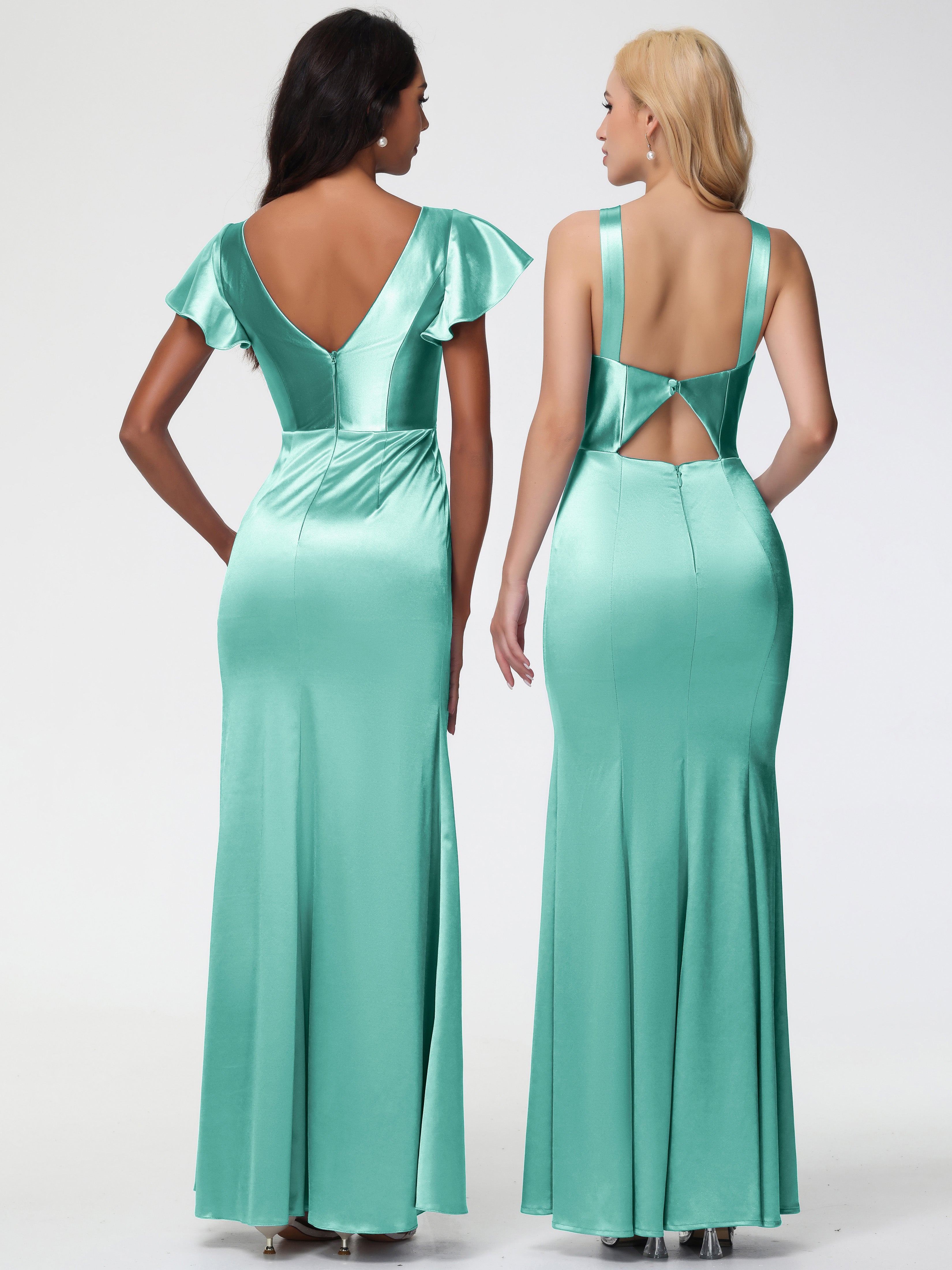 Robe Demoiselle D Honneur Vert Menthe Col V Mancherons Satin Extensible Robe Fourreau Demoiselle D Honneur