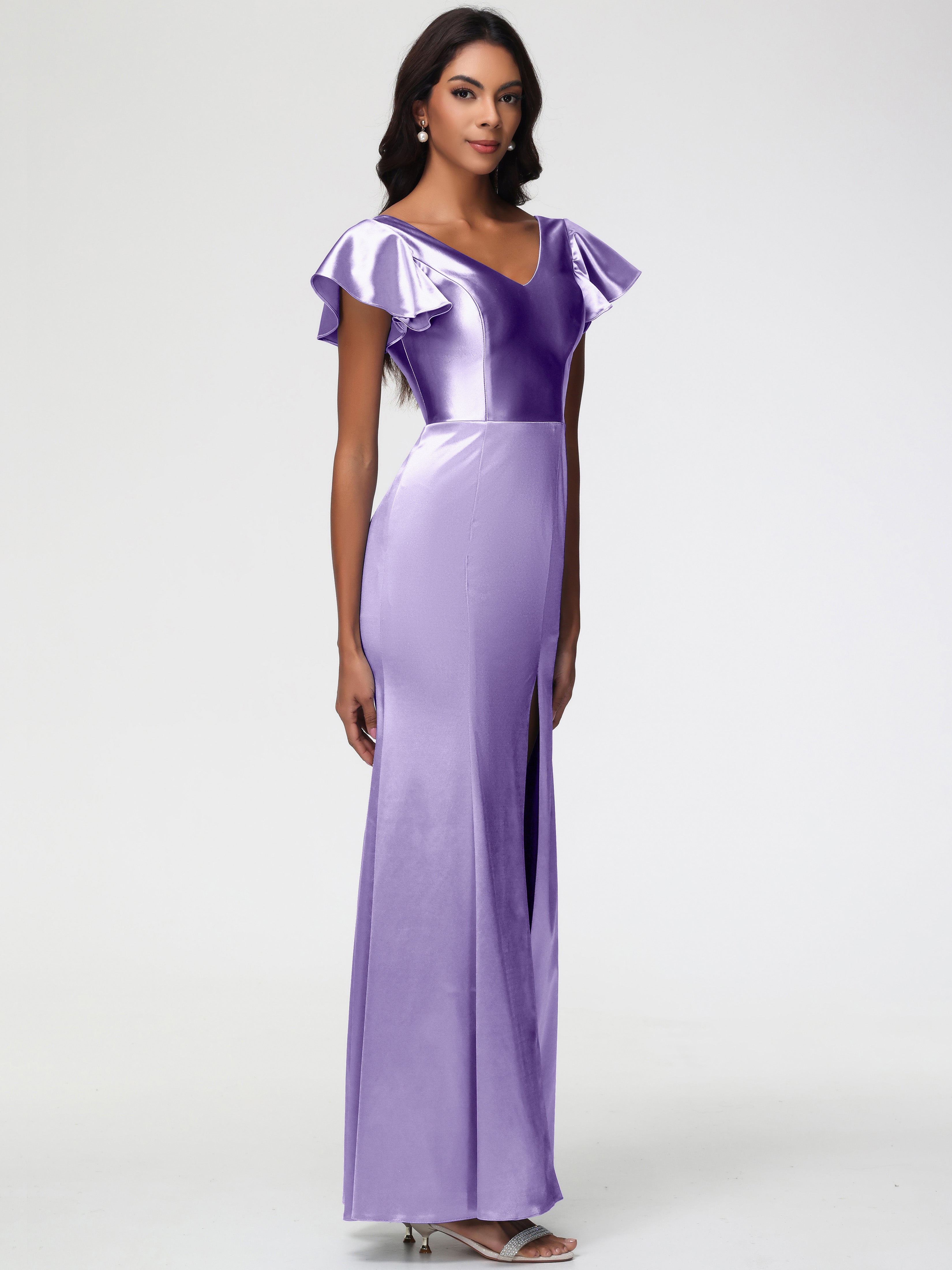 Robes De Demoiselle D'Honneur Tahiti Col V Mancherons Satin Extensible Robe Fourreau Demoiselle D Honneur