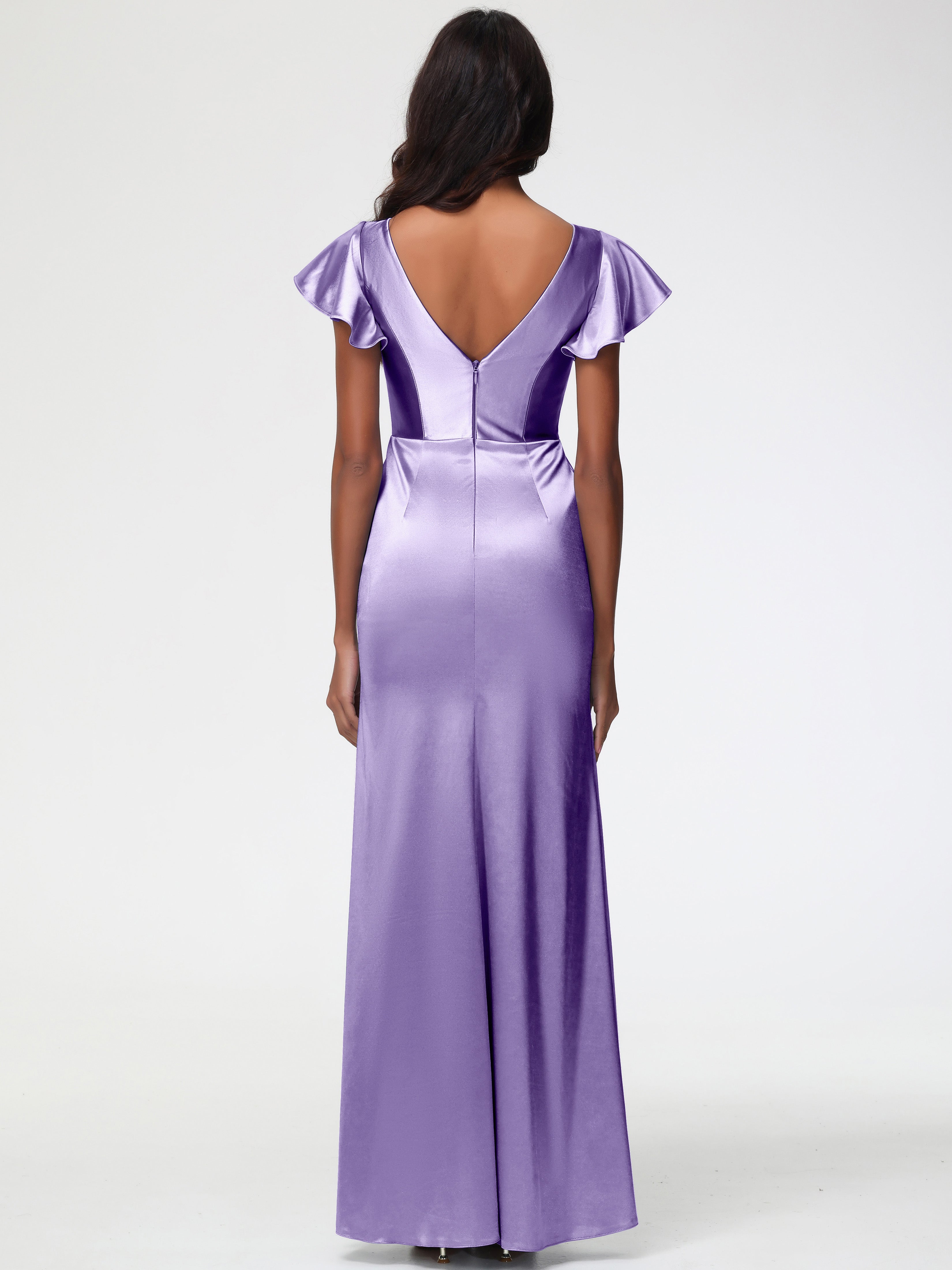 Robes De Demoiselle D'Honneur Tahiti Col V Mancherons Satin Extensible Robe Fourreau Demoiselle D Honneur