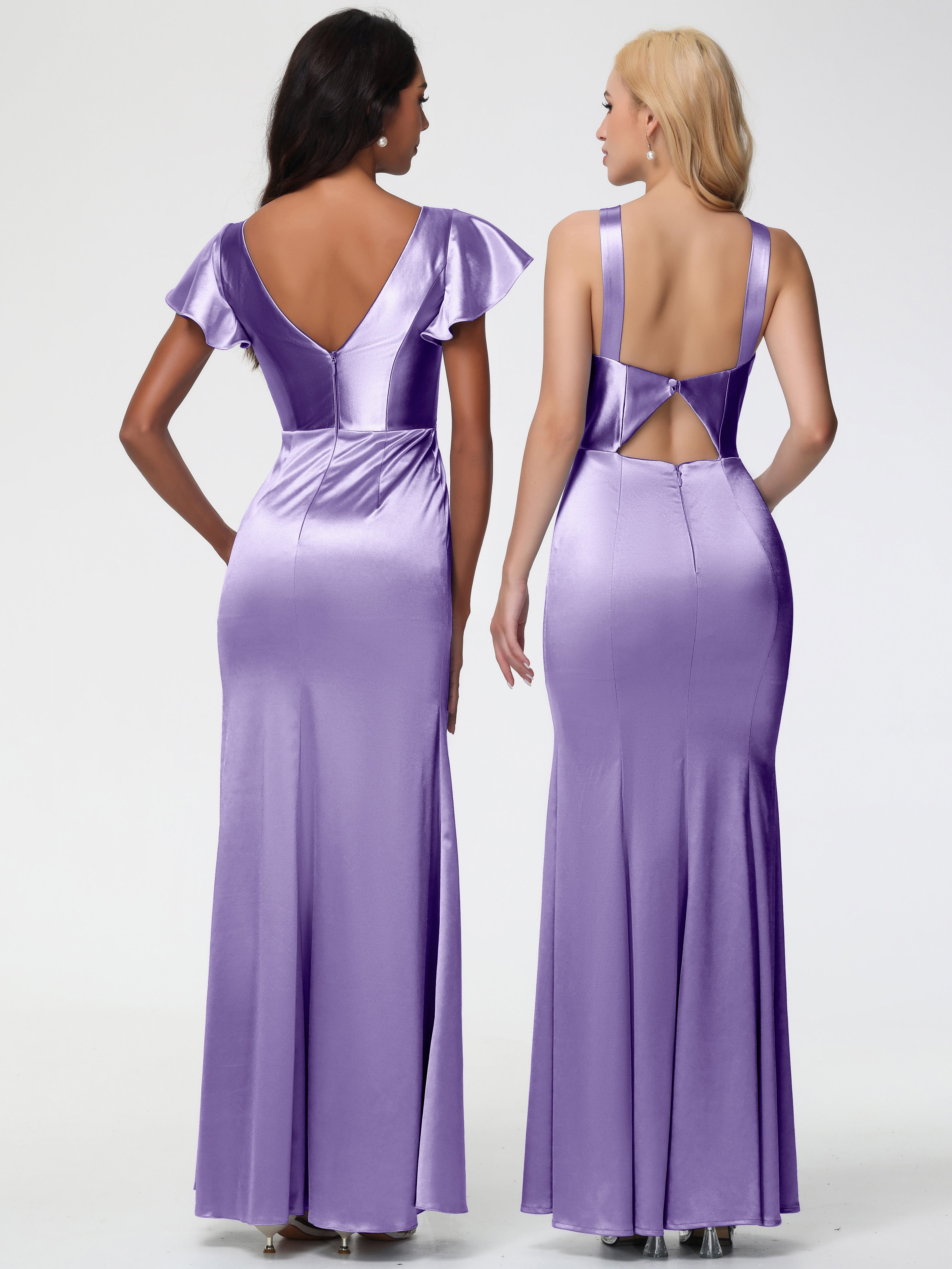 Robes De Demoiselle D'Honneur Tahiti Col V Mancherons Satin Extensible Robe Fourreau Demoiselle D Honneur