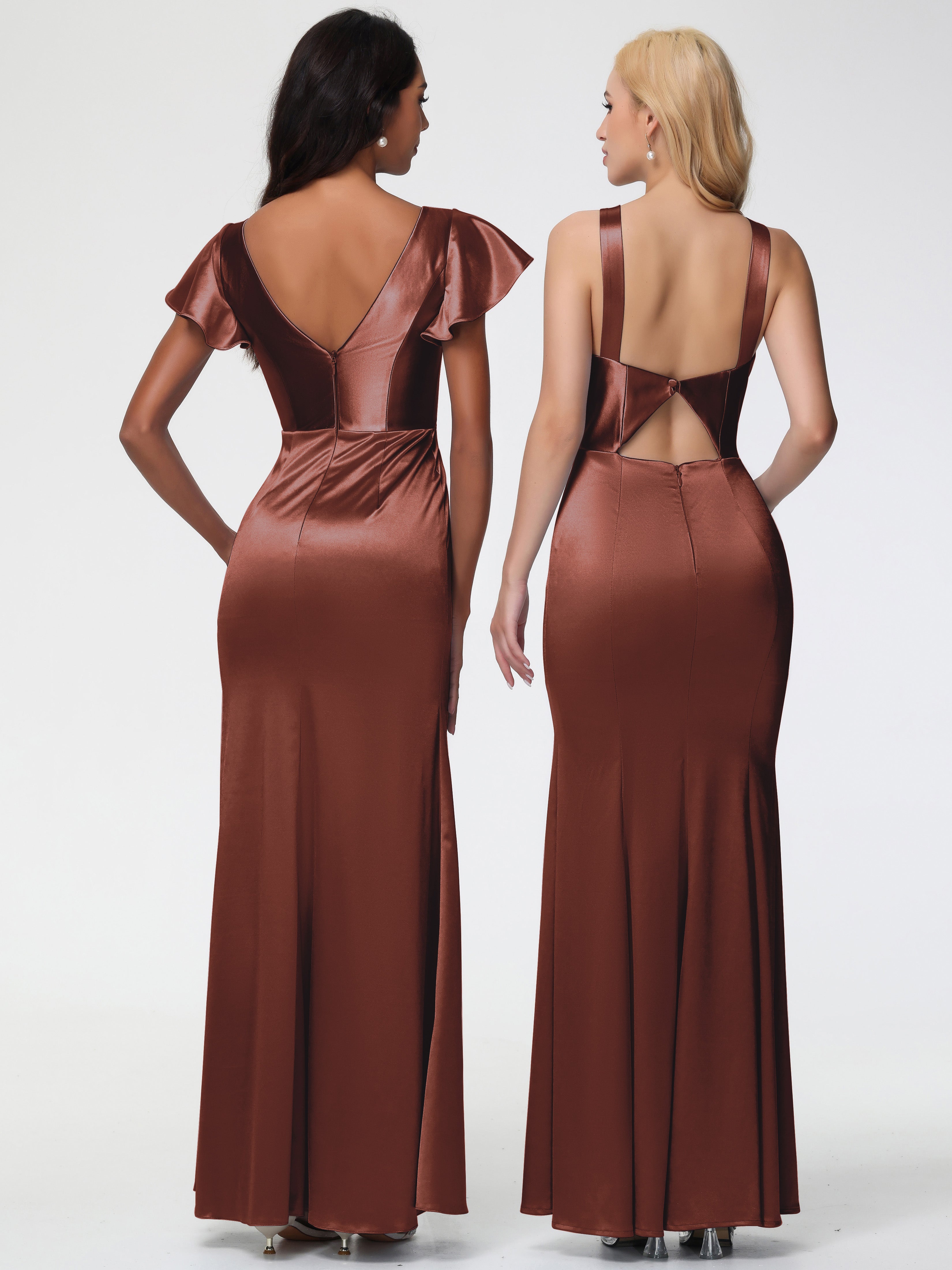 Demoiselle D Honneur Terracotta Col V Mancherons Satin Extensible Robe Fourreau Demoiselle D Honneur