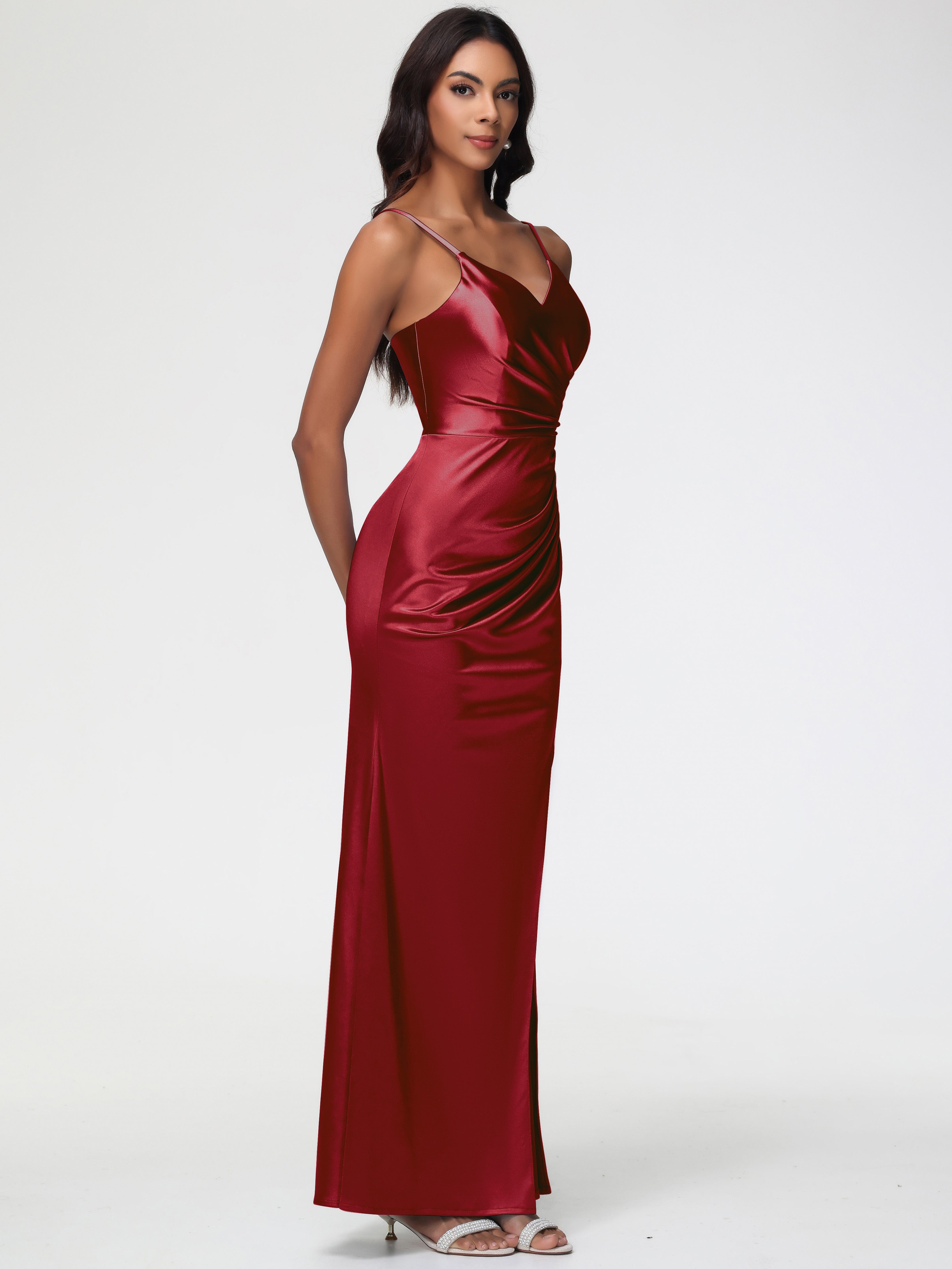 Robe Demoiselle Dhonneur Bordeaux Robe Demoiselle D'Honneur Avec Décolleté En V Longue Plissée À Fines Bretelles