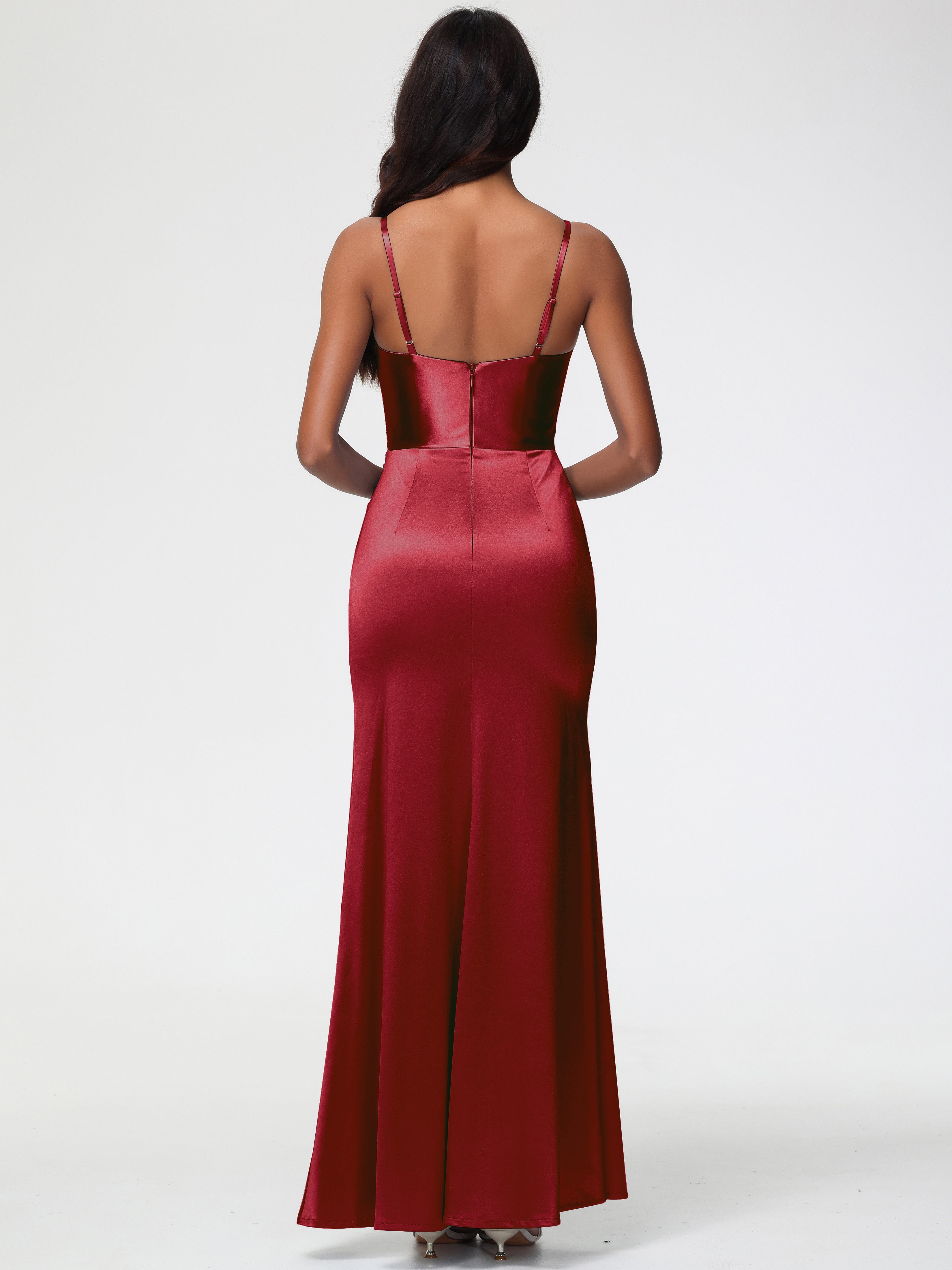 Robe Demoiselle Dhonneur Bordeaux Robe Demoiselle D'Honneur Avec Décolleté En V Longue Plissée À Fines Bretelles