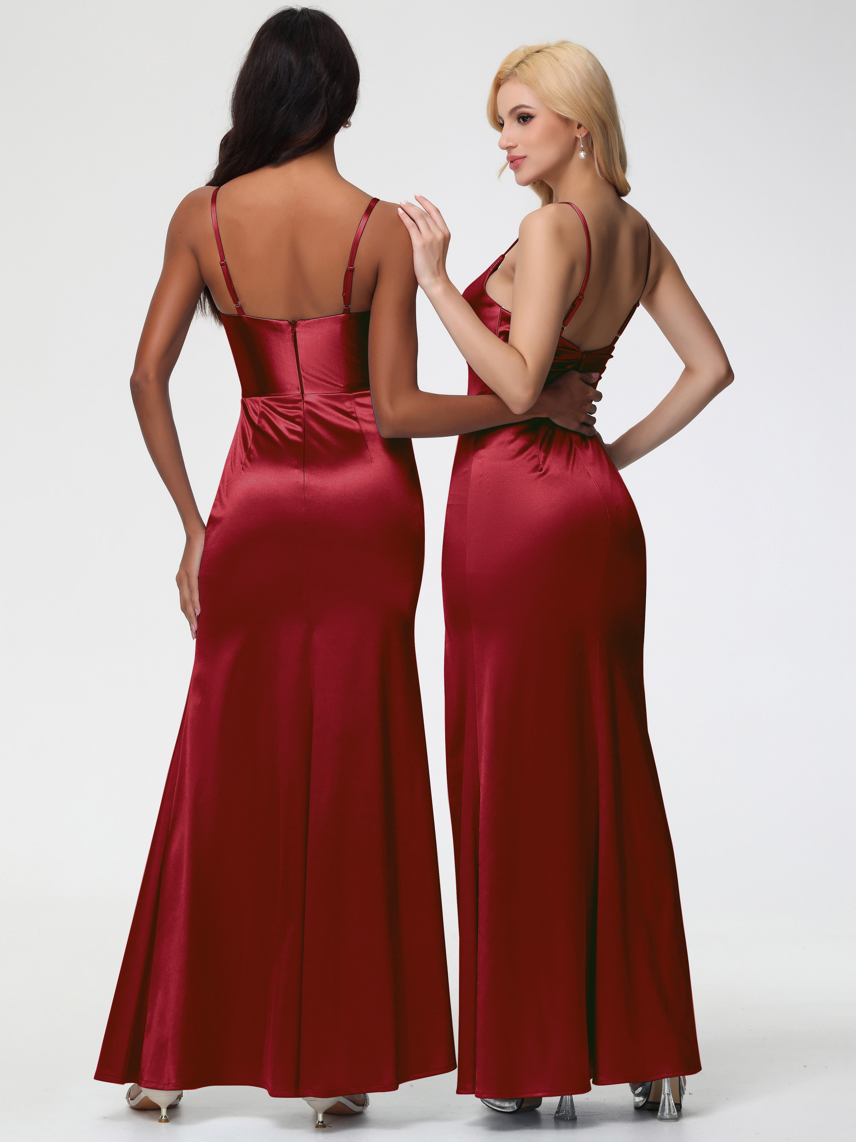 Robe Demoiselle Dhonneur Bordeaux Robe Demoiselle D'Honneur Avec Décolleté En V Longue Plissée À Fines Bretelles