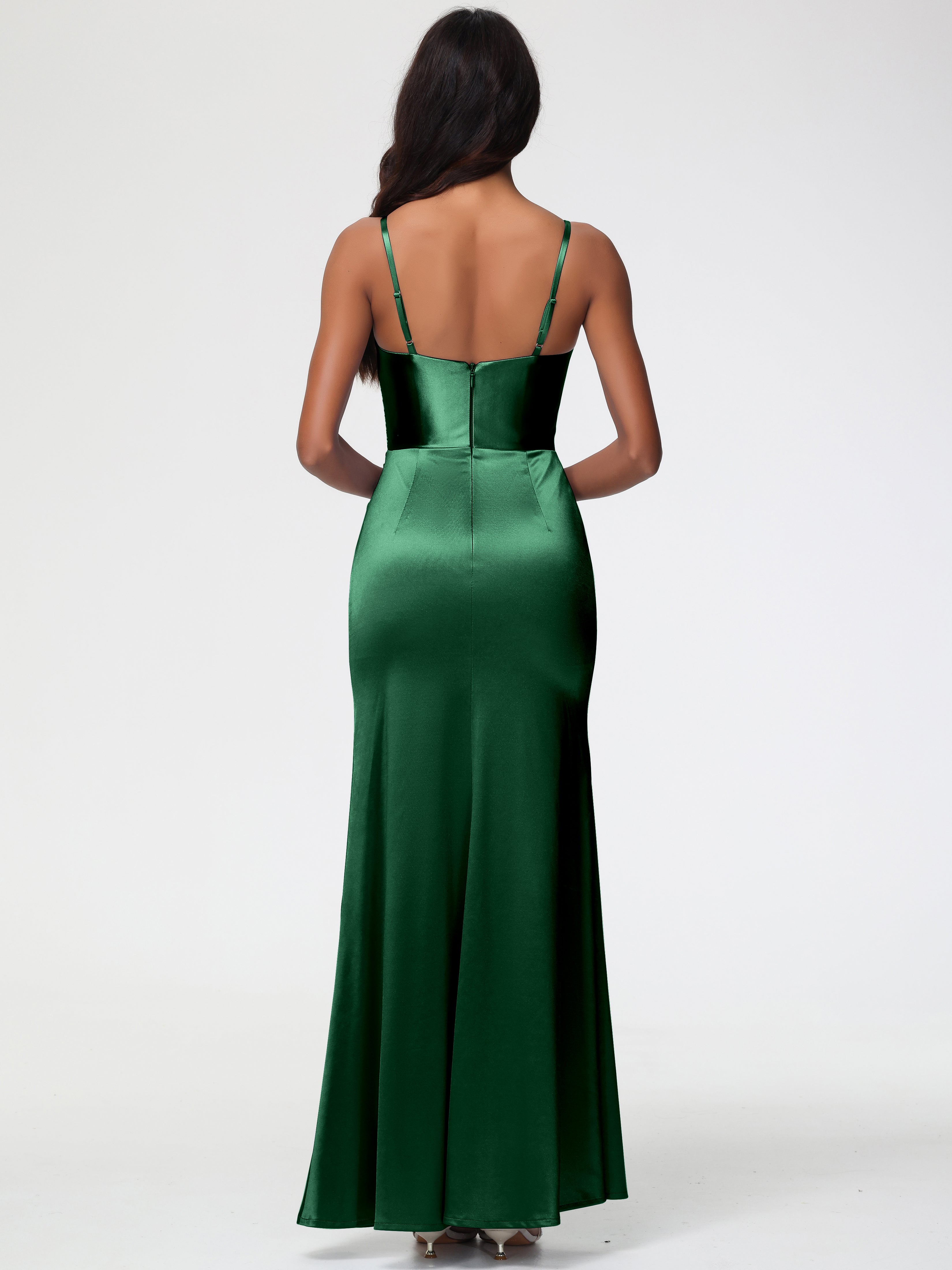 Robes De Demoiselle D'Honneur Vert Foncé Robe Demoiselle D'Honneur Avec Décolleté En V Longue Plissée À Fines Bretelles