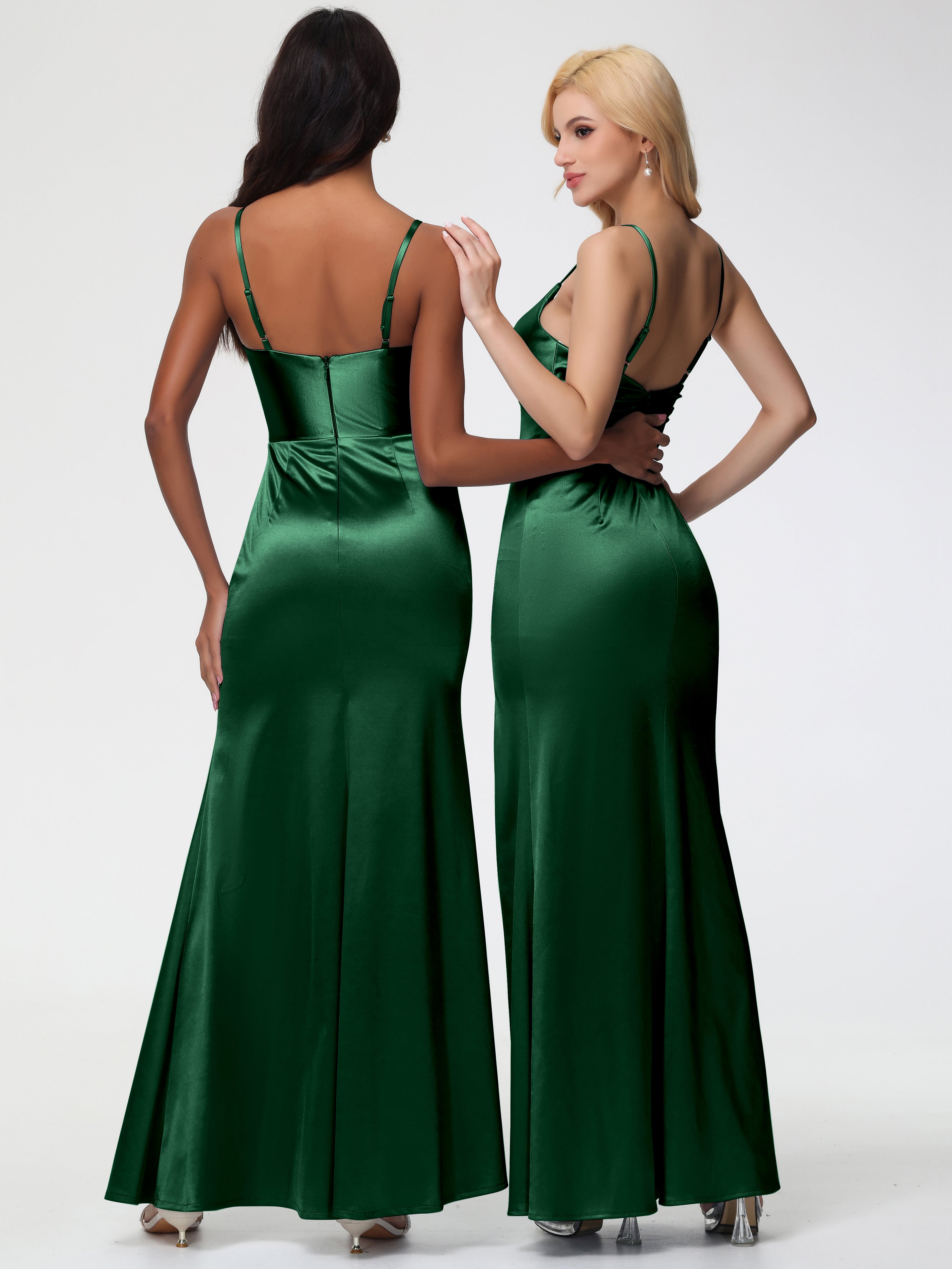 Robes De Demoiselle D'Honneur Vert Foncé Robe Demoiselle D'Honneur Avec Décolleté En V Longue Plissée À Fines Bretelles