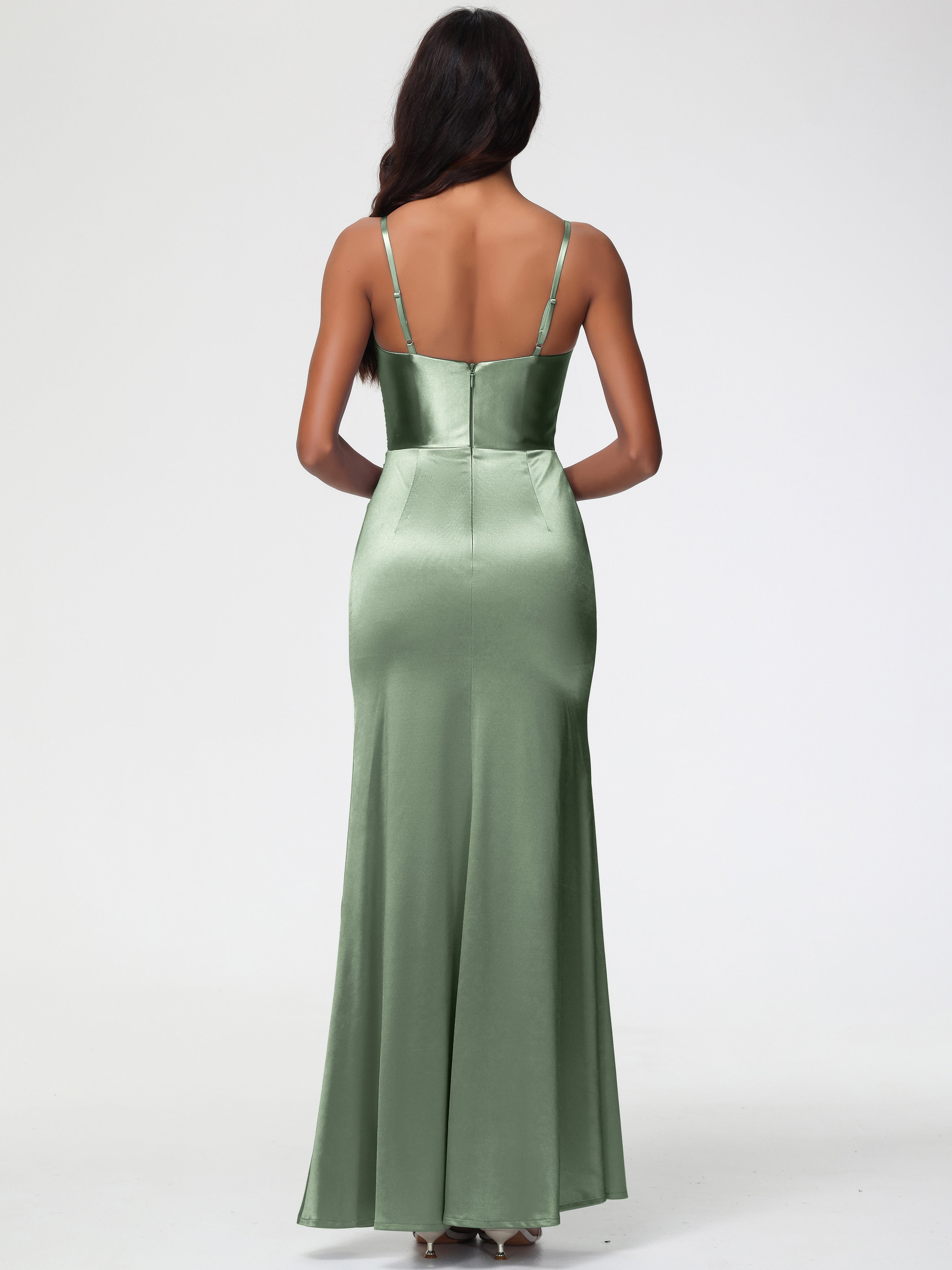 Toutes Les Robes De Demoiselle D'Honneur De Sauge Poussiéreuse Robe Demoiselle D'Honneur Avec Décolleté En V Longue Plissée À Fines Bretelles