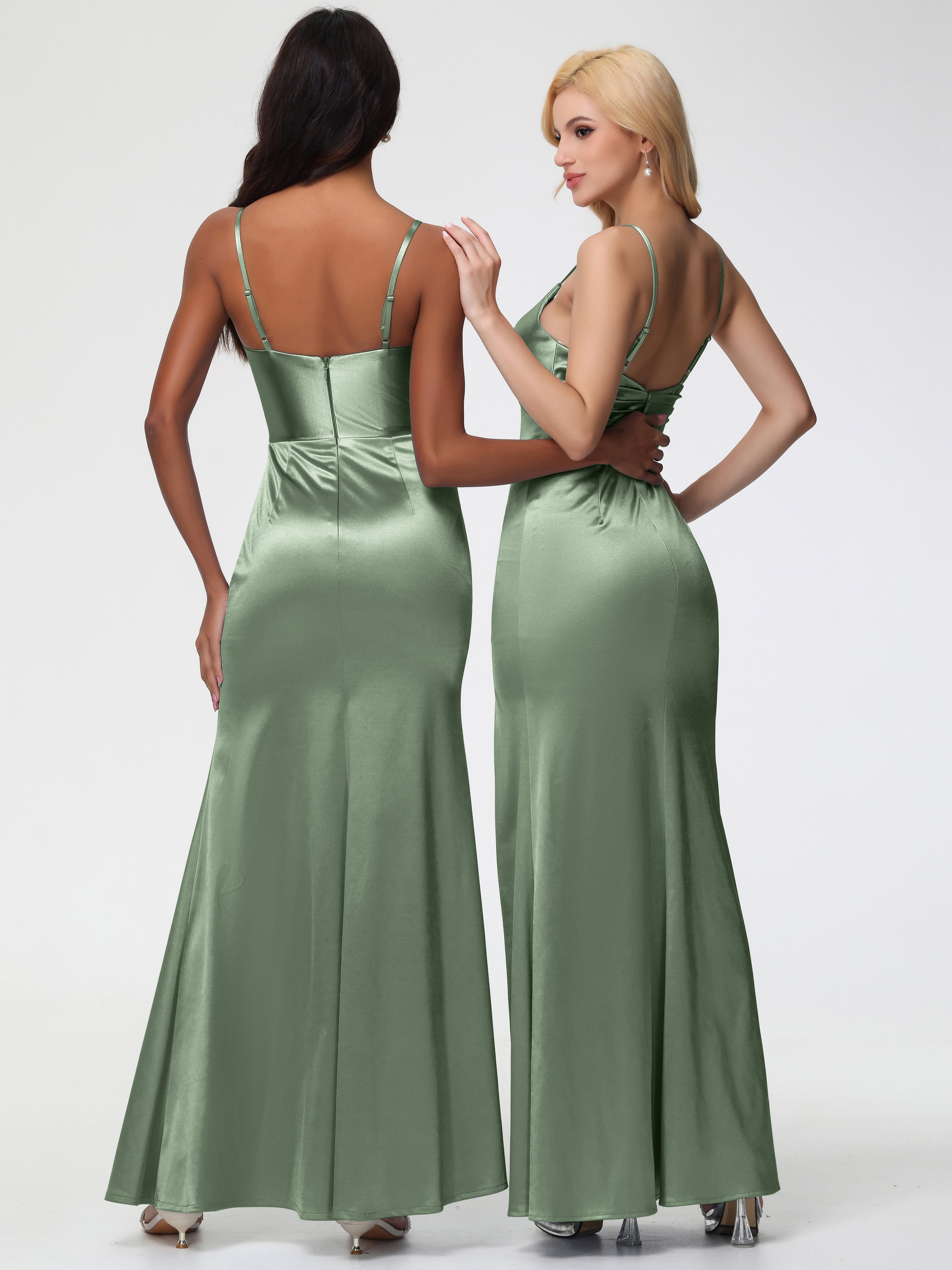 Toutes Les Robes De Demoiselle D'Honneur De Sauge Poussiéreuse Robe Demoiselle D'Honneur Avec Décolleté En V Longue Plissée À Fines Bretelles