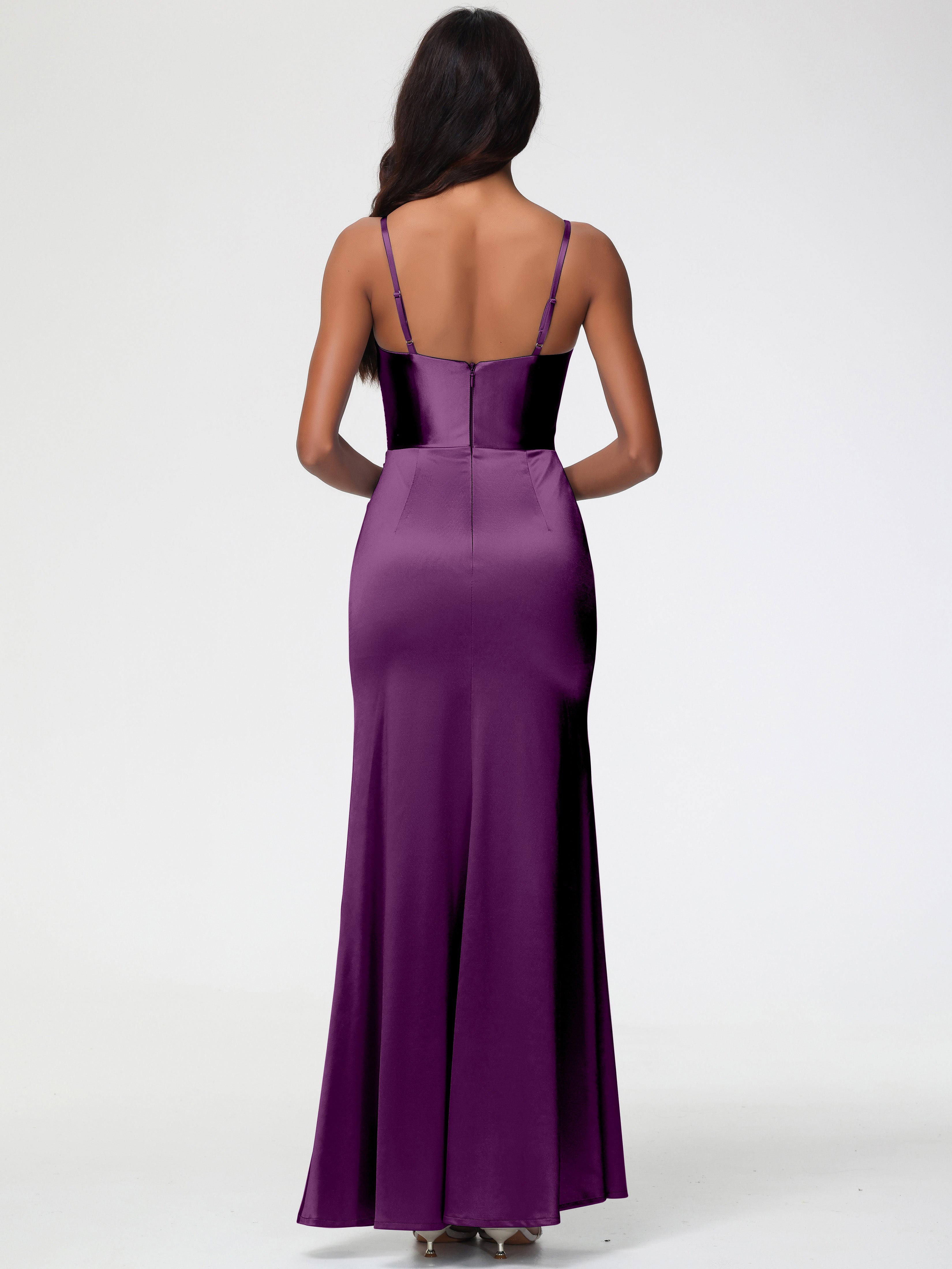 Robes De Demoiselle D'Honneur En Raisin Robe Demoiselle D'Honneur Avec Décolleté En V Longue Plissée À Fines Bretelles