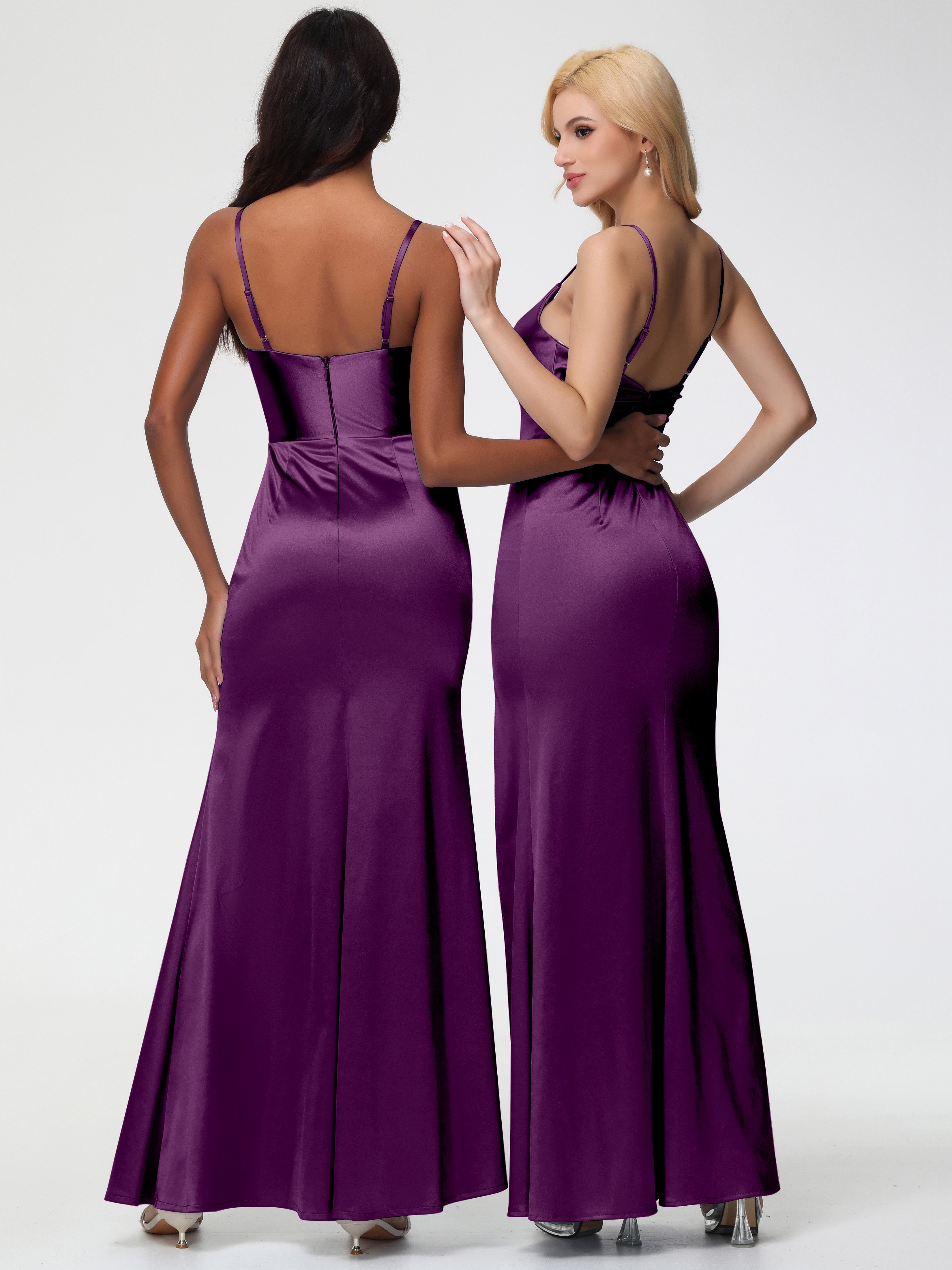 Robes De Demoiselle D'Honneur En Raisin Robe Demoiselle D'Honneur Avec Décolleté En V Longue Plissée À Fines Bretelles