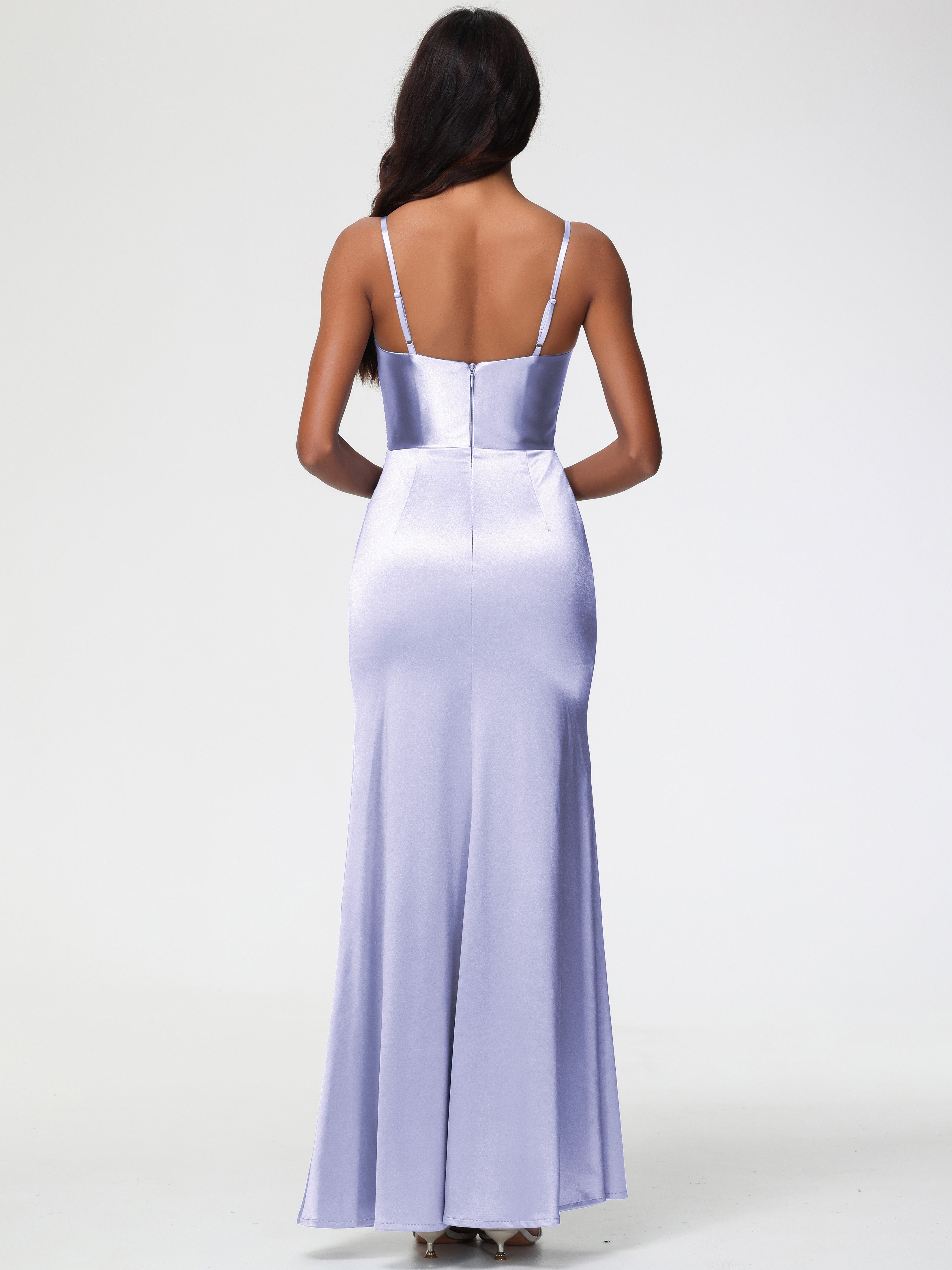 Robe Demoiselle D Honneur Couleur Lavande Robe Demoiselle D'Honneur Avec Décolleté En V Longue Plissée À Fines Bretelles