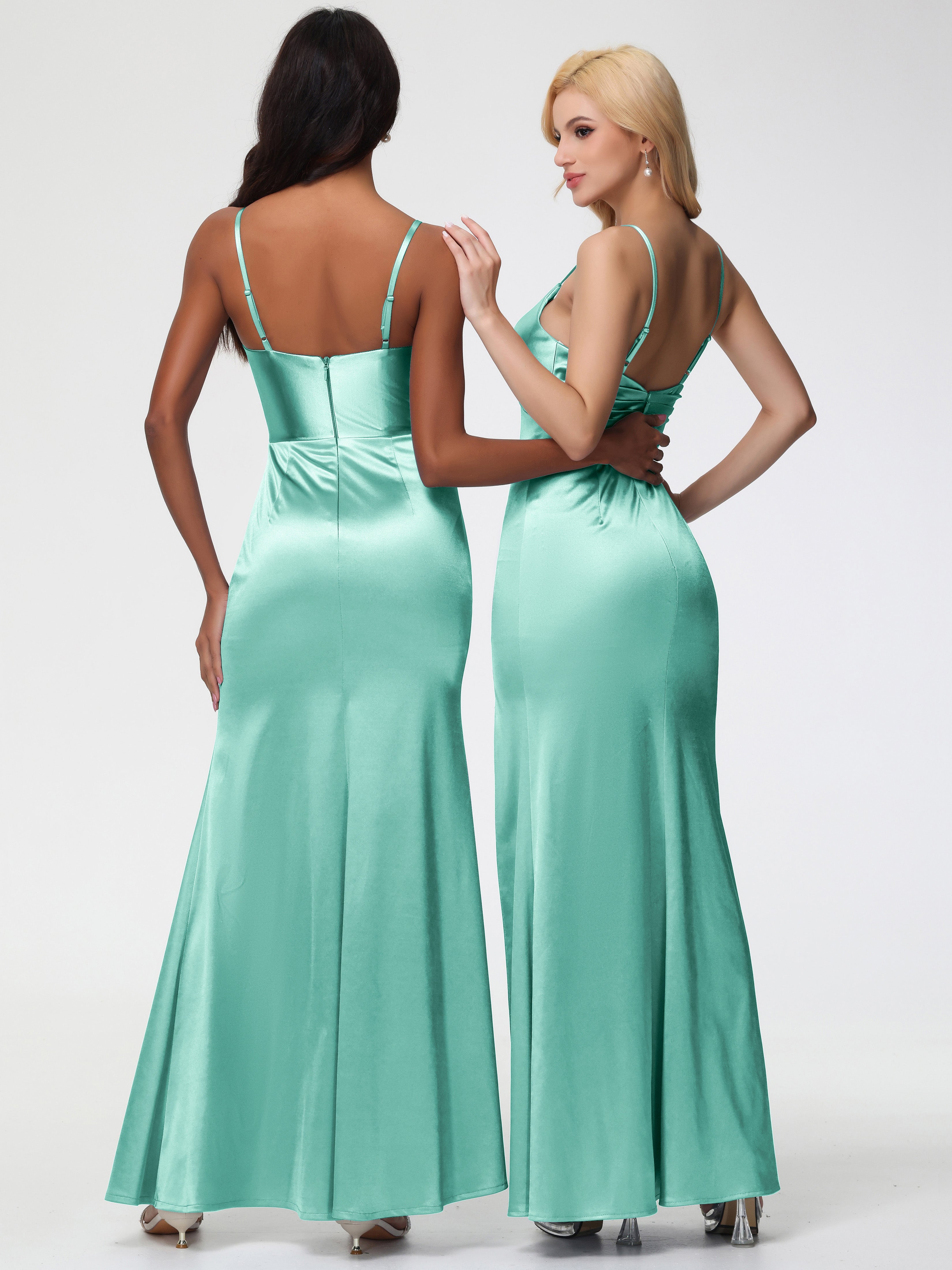 Robe Vert Menthe Demoiselle D Honneur Robe Demoiselle D'Honneur Avec Décolleté En V Longue Plissée À Fines Bretelles