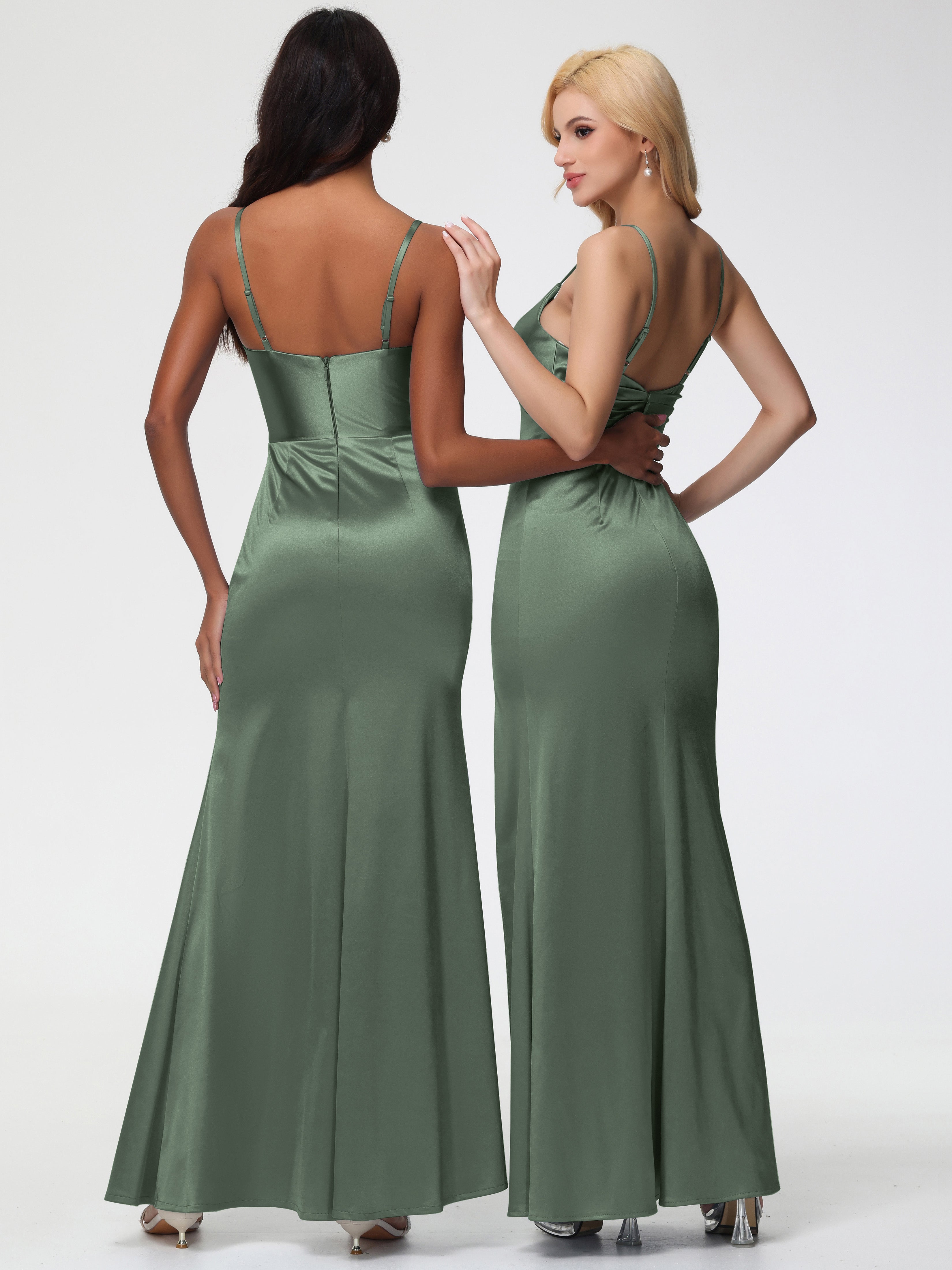 Robe Demoiselle D Honneur Vert Olive Robe Demoiselle D'Honneur Avec Décolleté En V Longue Plissée À Fines Bretelles