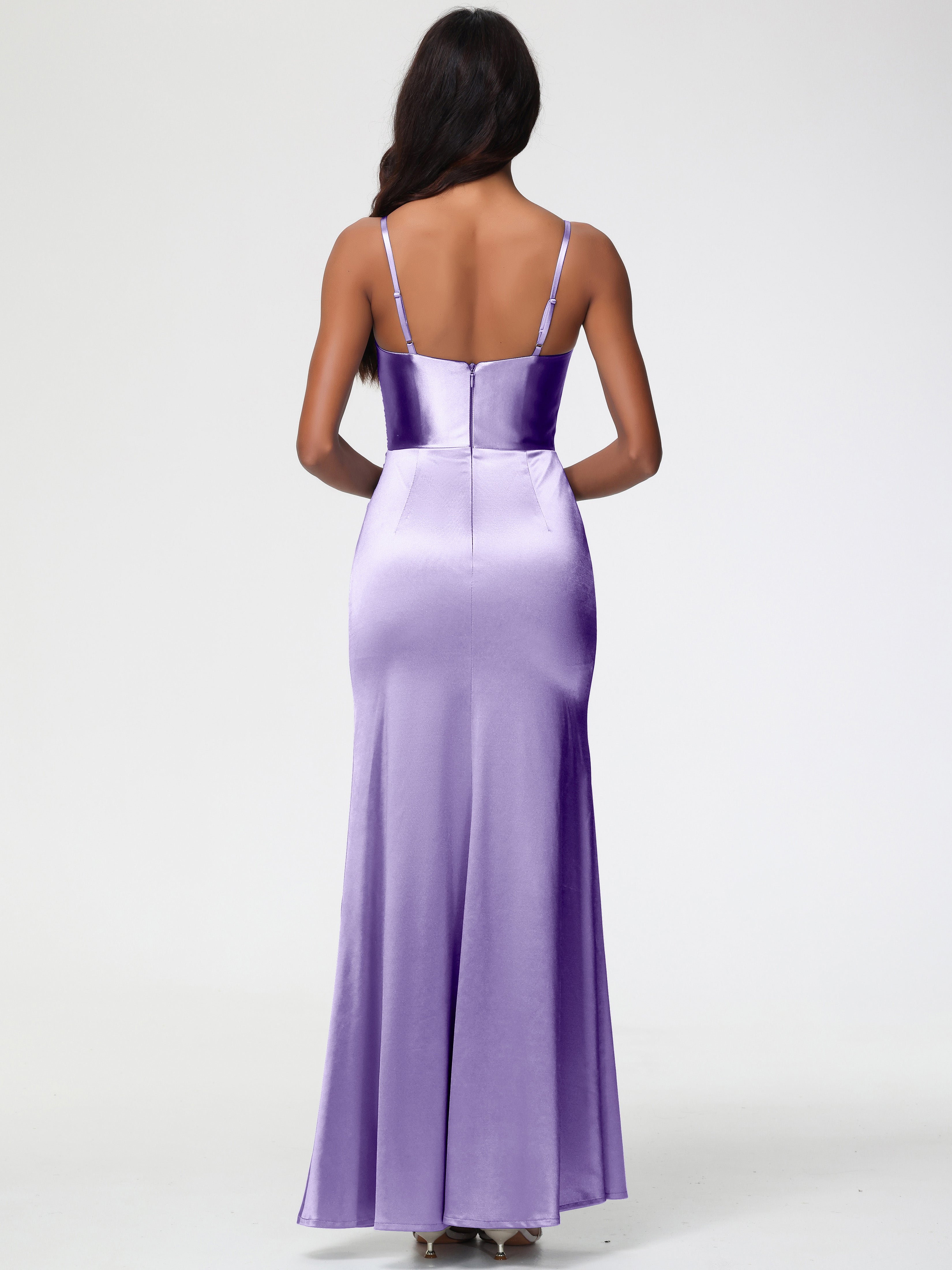 Robes De Demoiselle D'Honneur Tahiti Robe Demoiselle D'Honneur Avec Décolleté En V Longue Plissée À Fines Bretelles