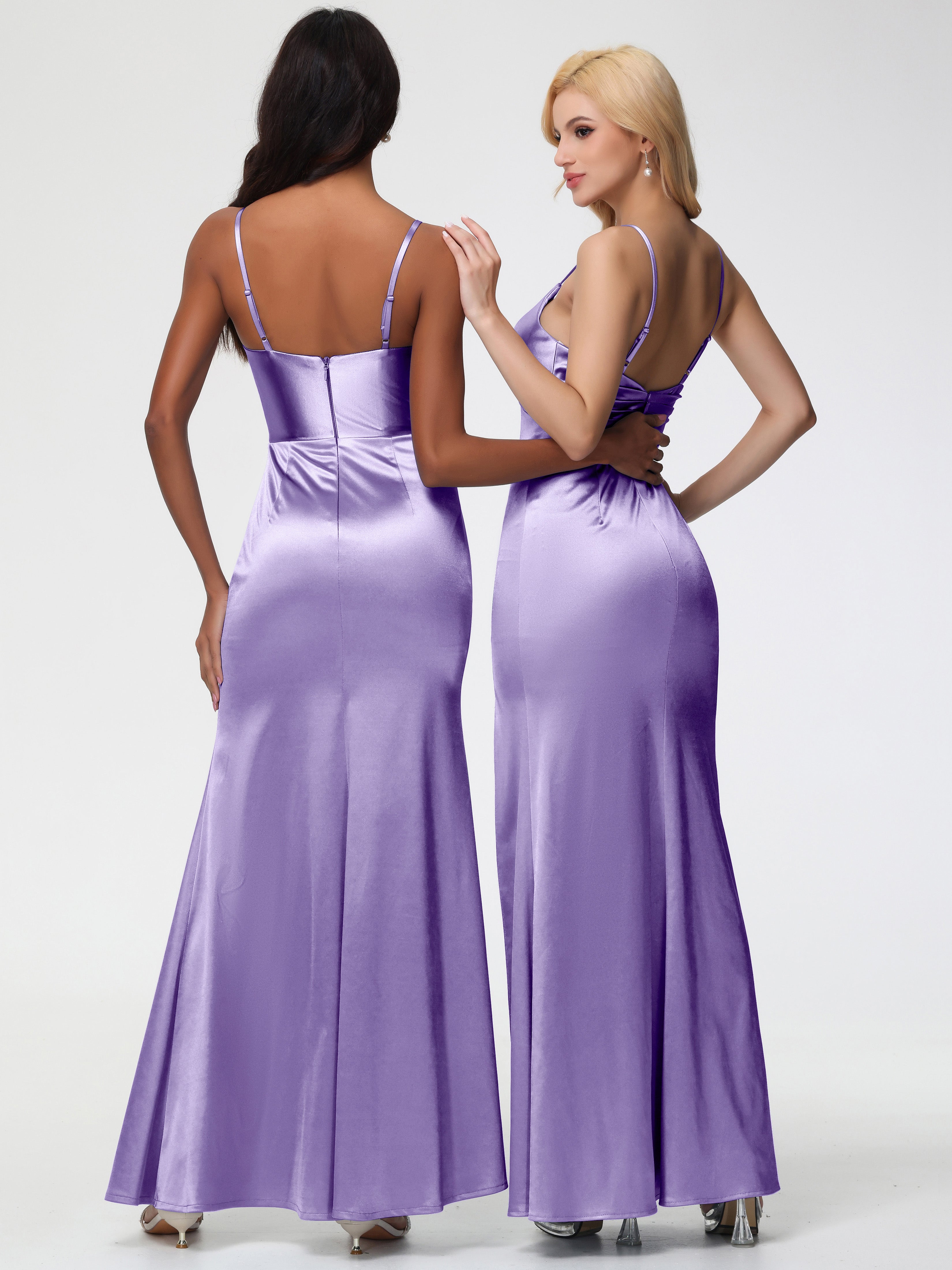 Robes De Demoiselle D'Honneur Tahiti Robe Demoiselle D'Honneur Avec Décolleté En V Longue Plissée À Fines Bretelles