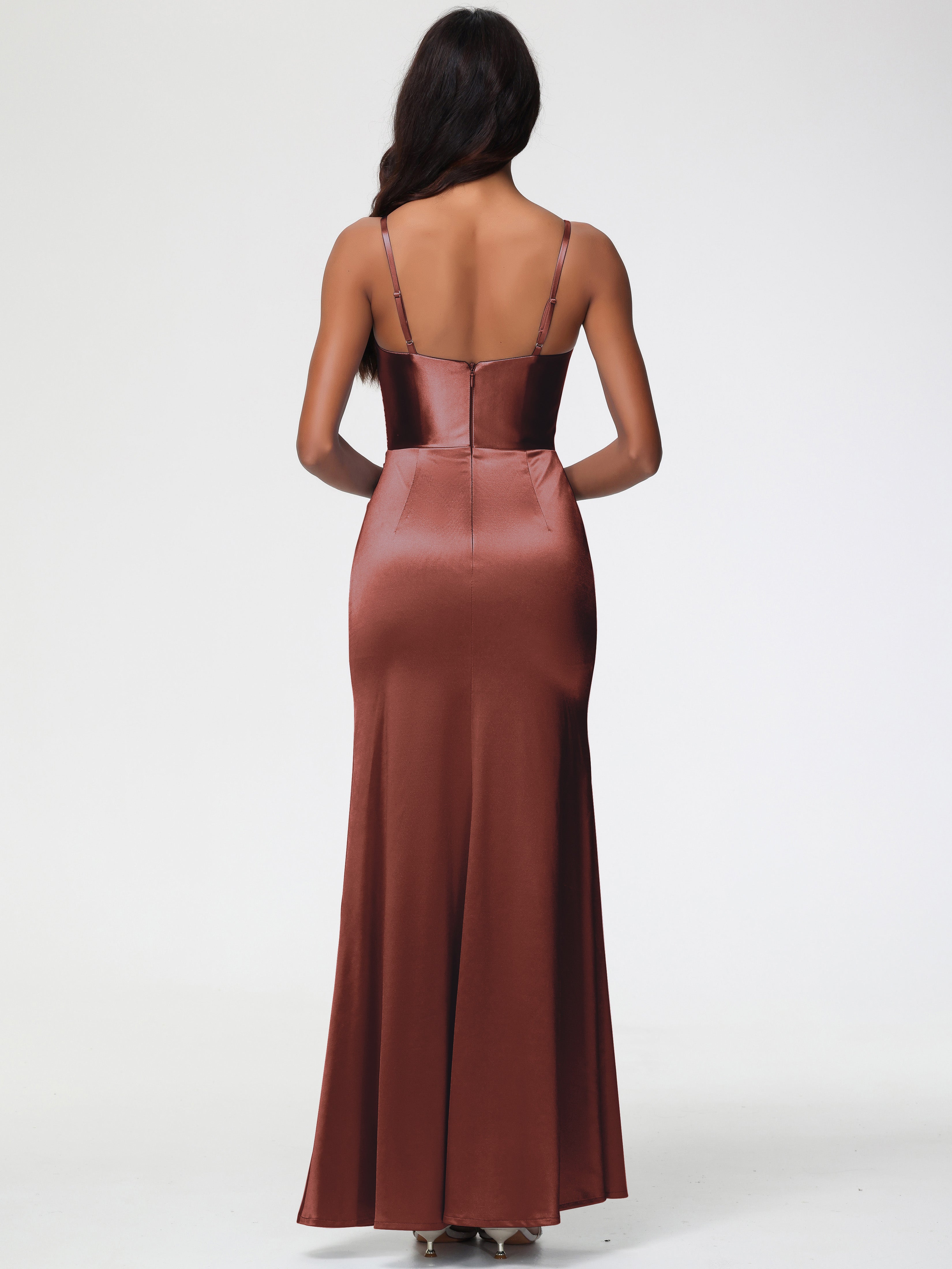 Robe Demoiselle D Honneur Terracota Robe Demoiselle D'Honneur Avec Décolleté En V Longue Plissée À Fines Bretelles
