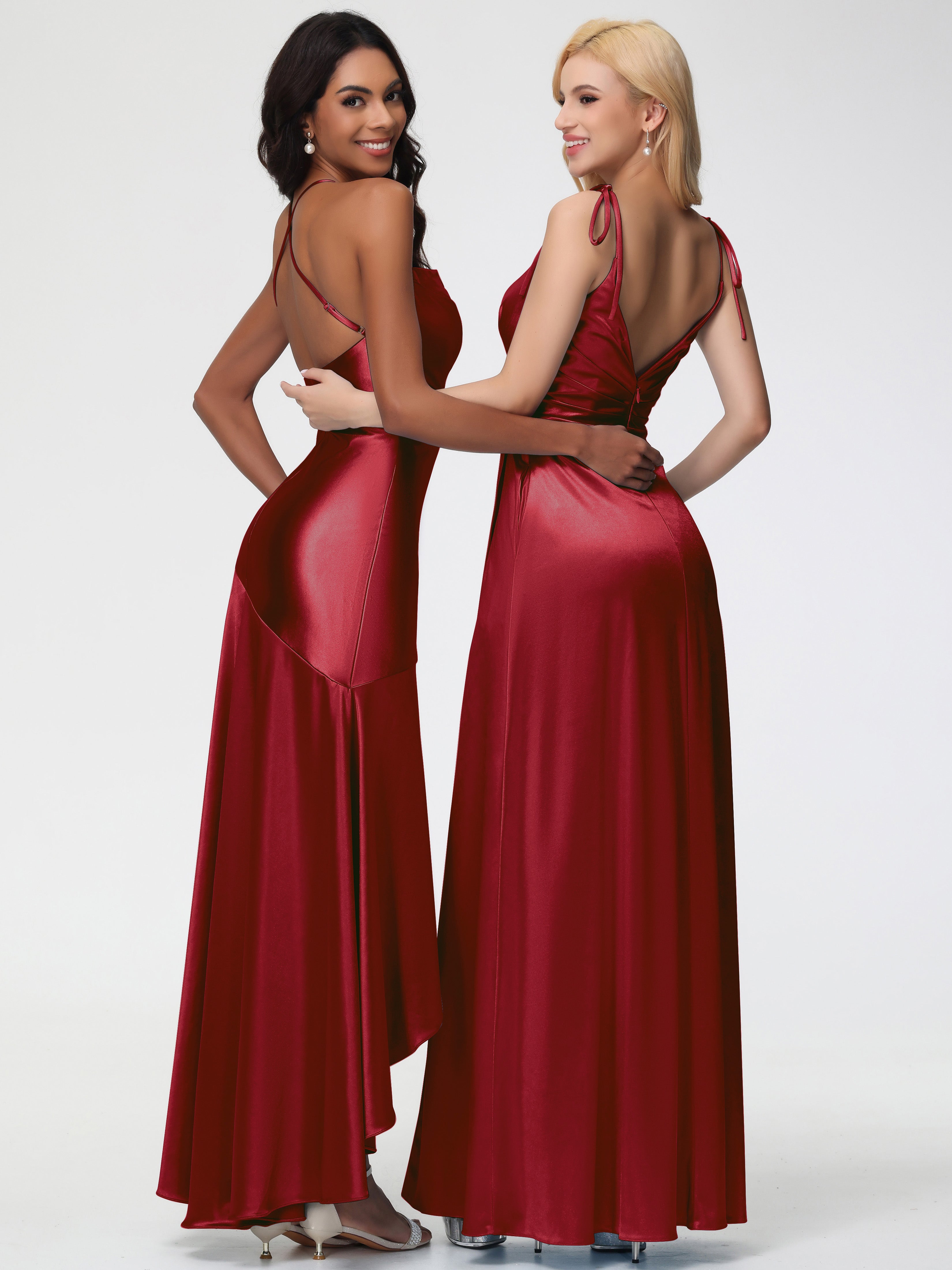 Magasin Robe Demoiselle D Honneur Bordeaux Col Bénitier Satin Extensible Robe Fourreau Demoiselle D'Honneur Asymétrique