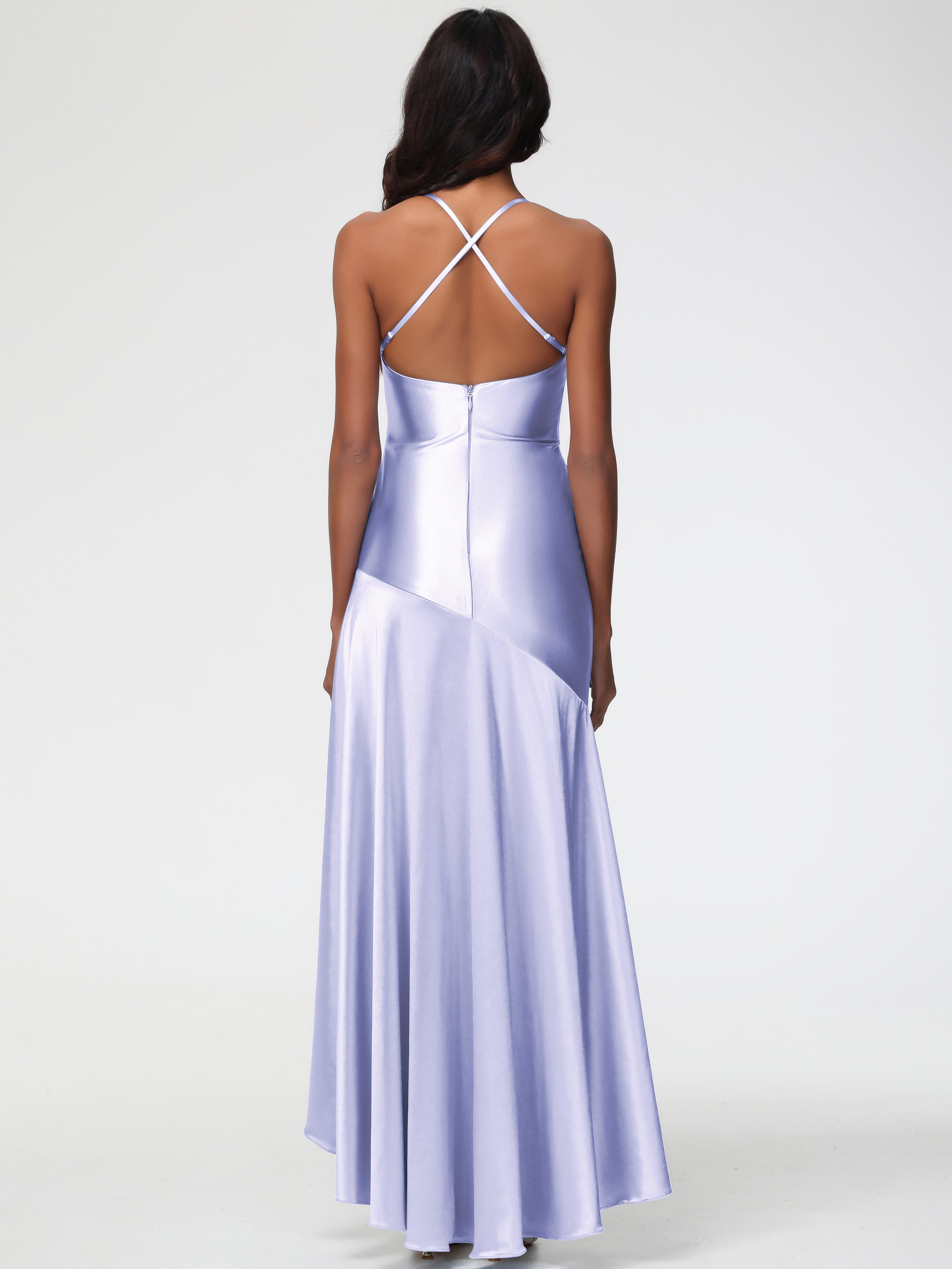 Robe De Demoiselle D'Honneur Lavande Col Bénitier Satin Extensible Robe Fourreau Demoiselle D'Honneur Asymétrique