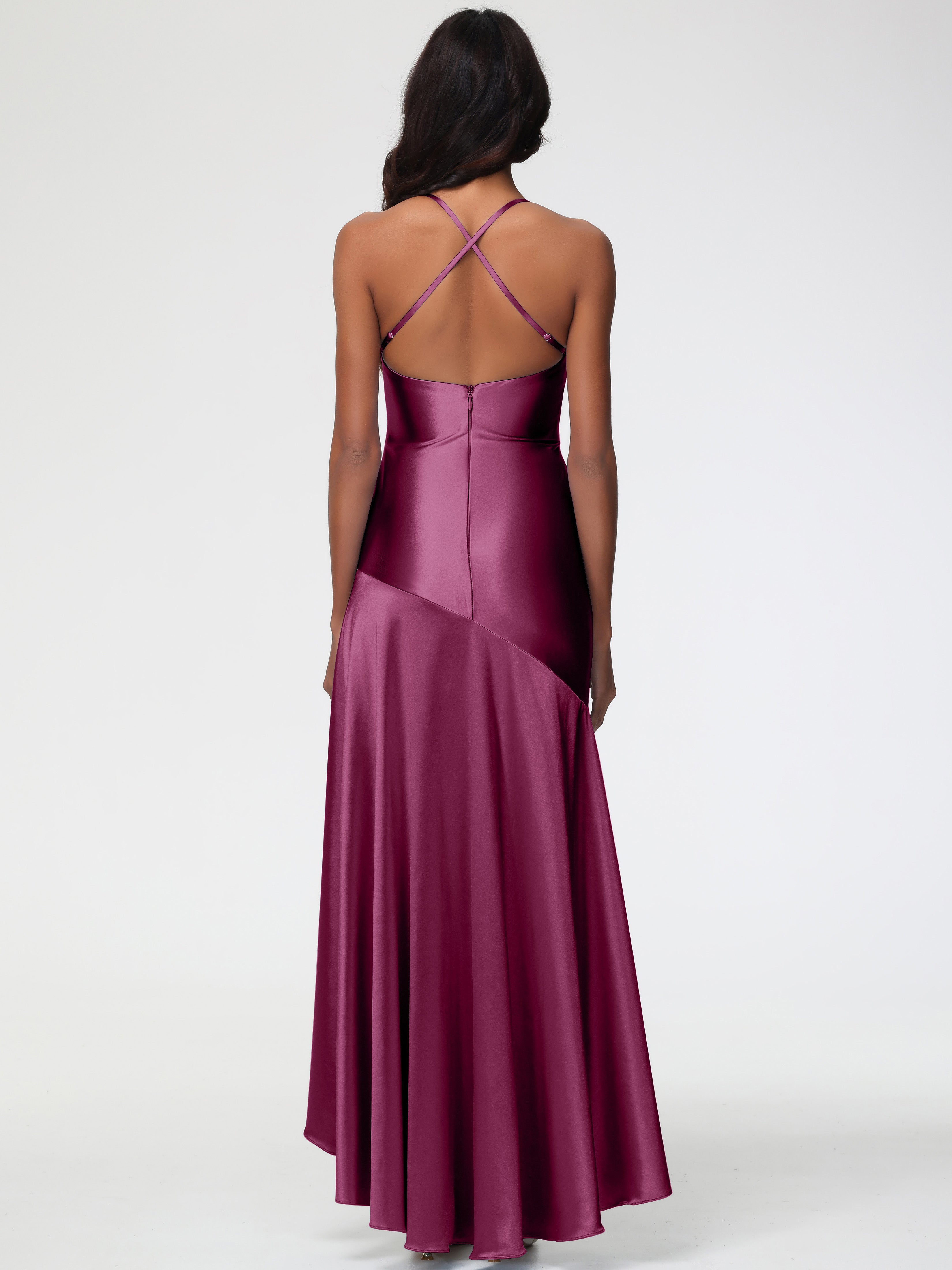 Robes De Demoiselle D'Honneur Mure Col Bénitier Satin Extensible Robe Fourreau Demoiselle D'Honneur Asymétrique