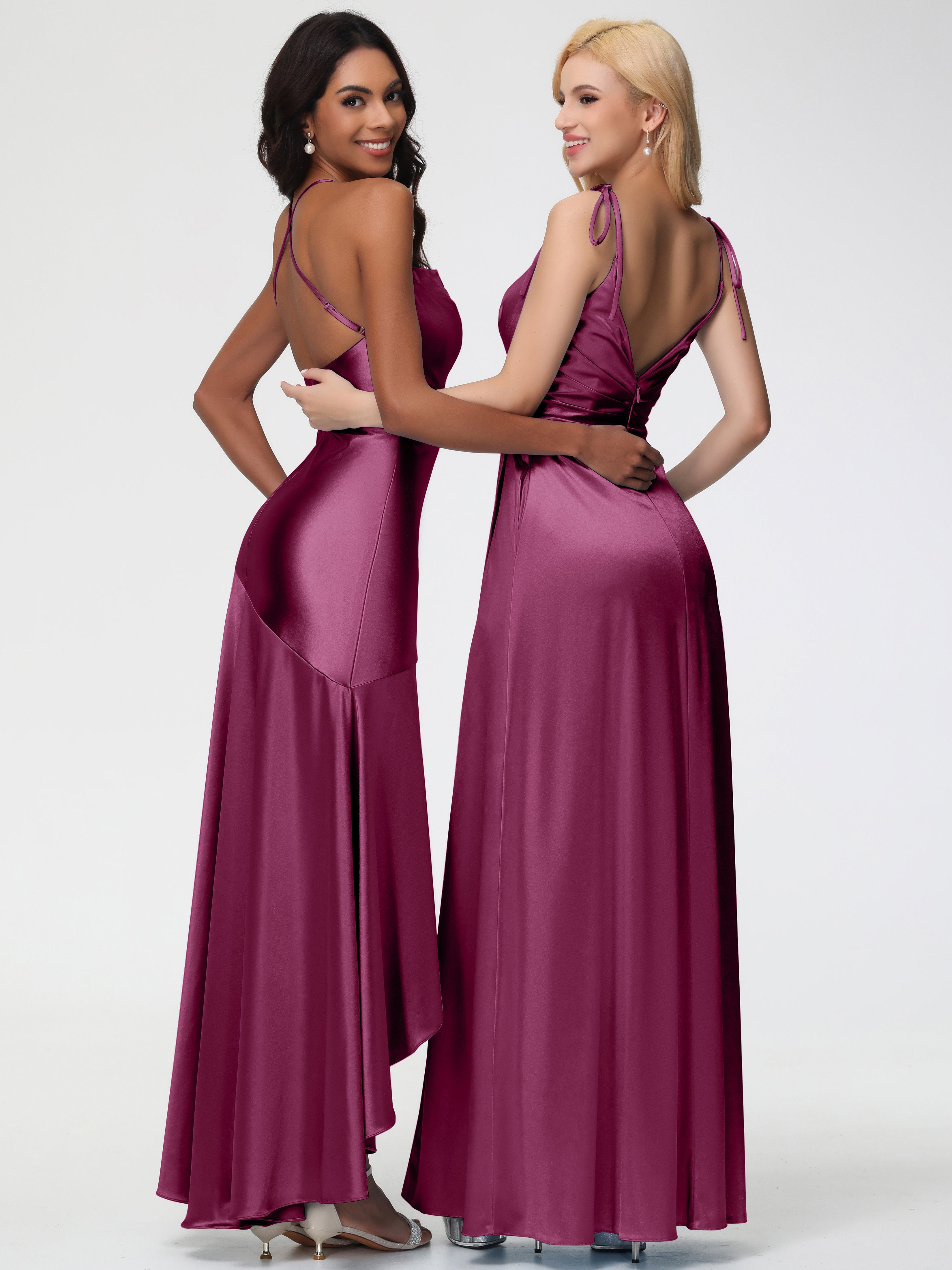 Robes De Demoiselle D'Honneur Mure Col Bénitier Satin Extensible Robe Fourreau Demoiselle D'Honneur Asymétrique