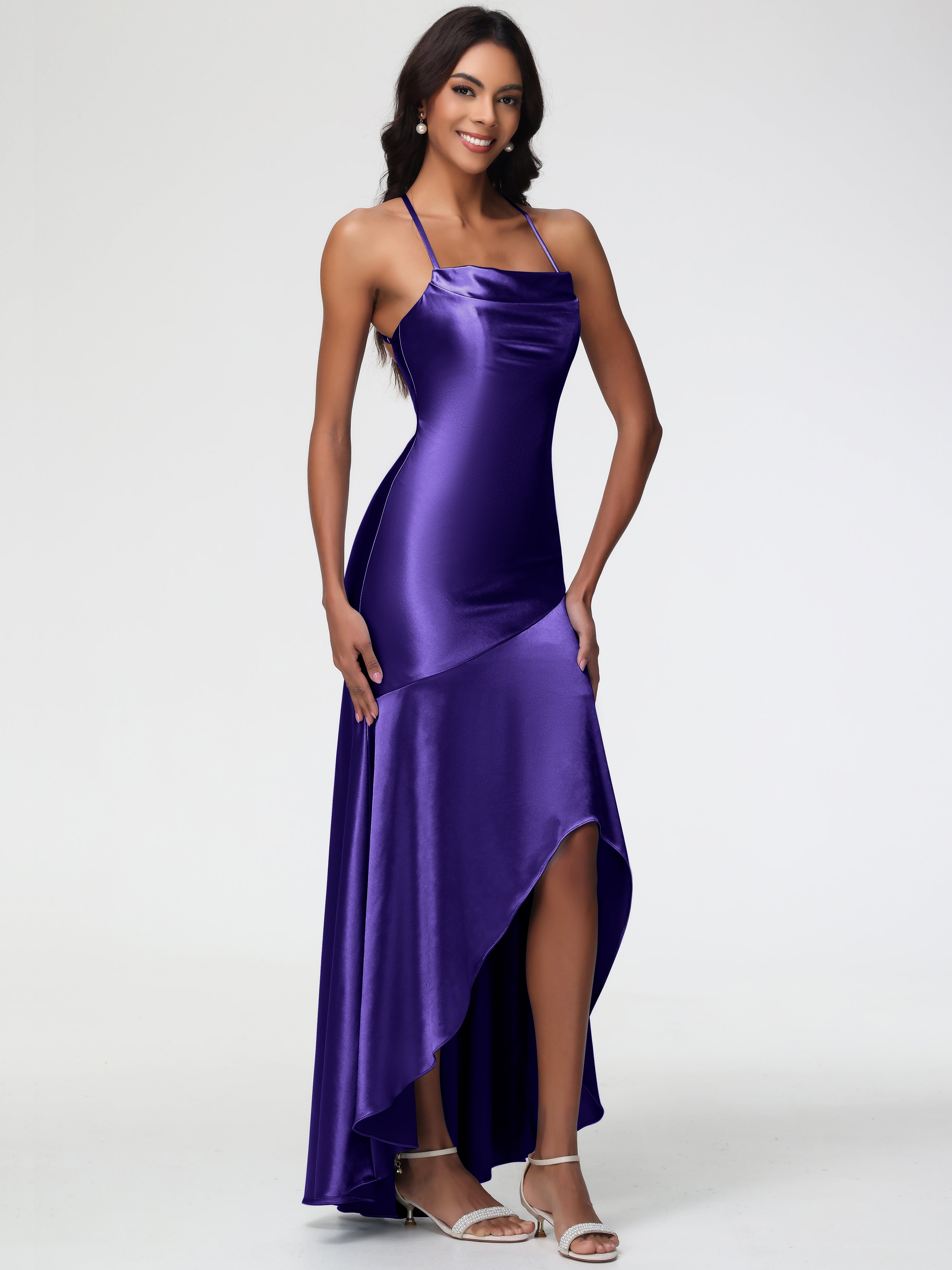 Robes De Demoiselle D'Honneur En Régence Col Bénitier Satin Extensible Robe Fourreau Demoiselle D'Honneur Asymétrique