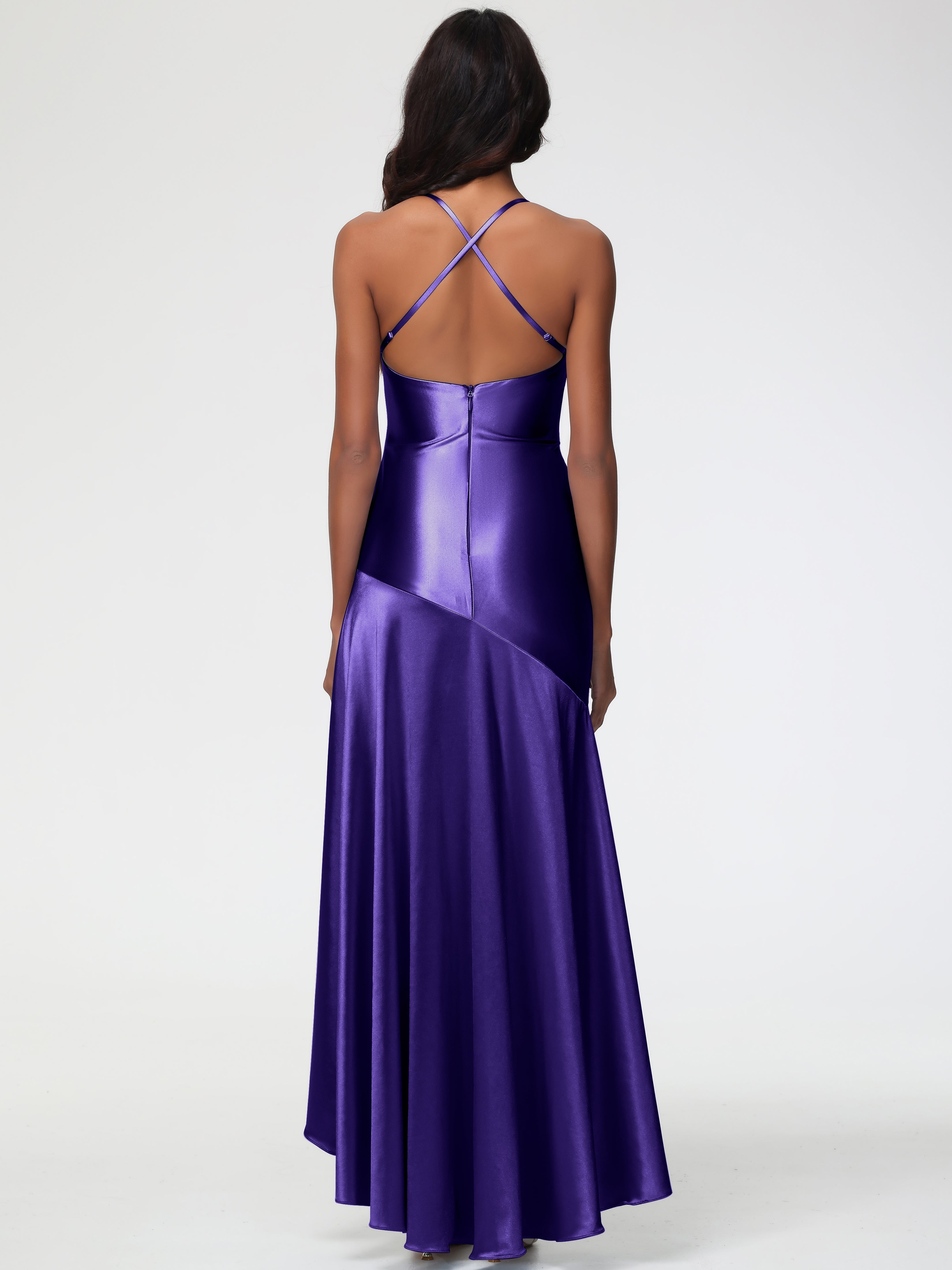 Robes De Demoiselle D'Honneur En Régence Col Bénitier Satin Extensible Robe Fourreau Demoiselle D'Honneur Asymétrique